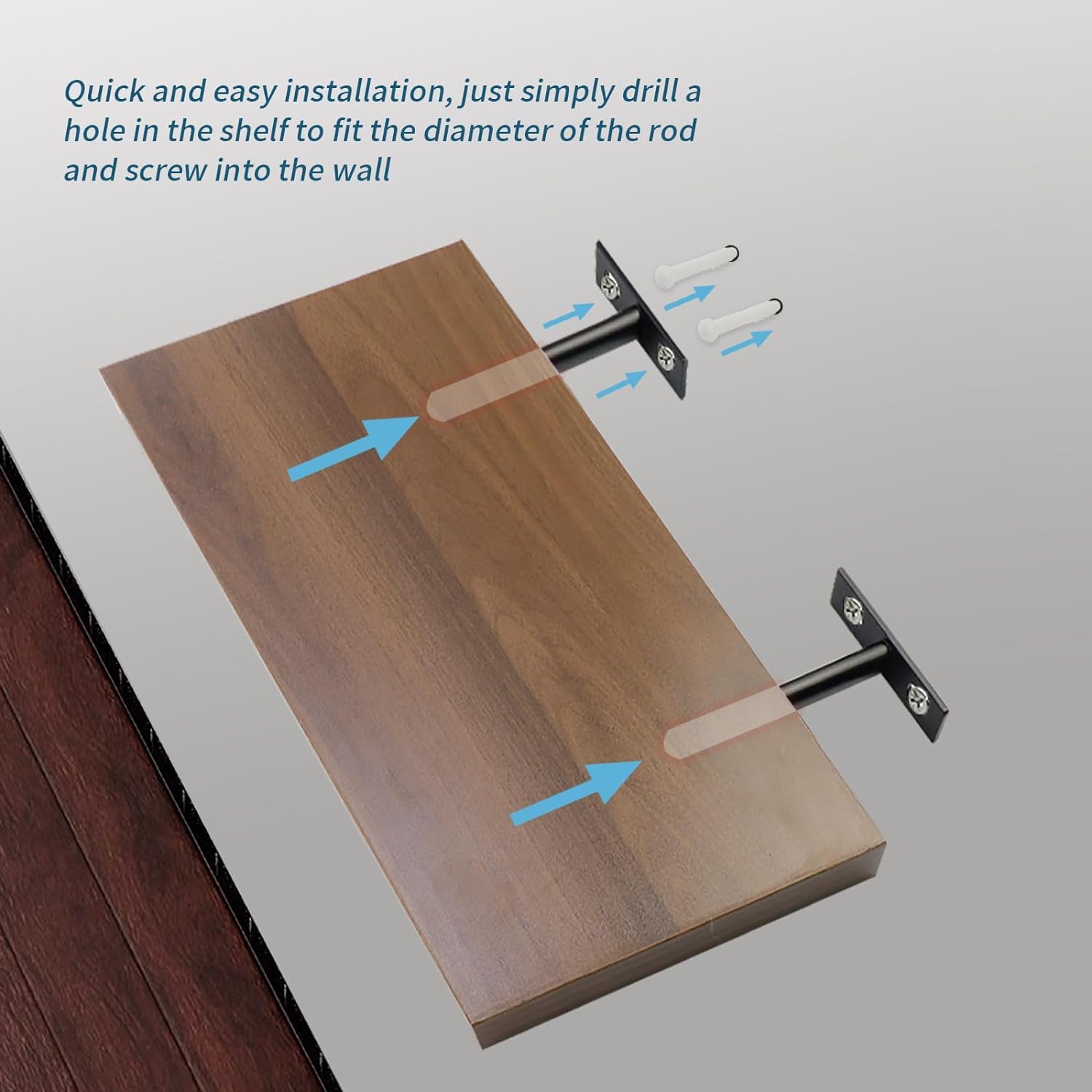 Antrader 5-Inch Heavy Duty Steel Floating Shelf Brackets - 4 Pack Matte Black Hidden Shelf Supports for Wood Shelves | Perfect for Living Room, Kitchen & Bathroom Storage