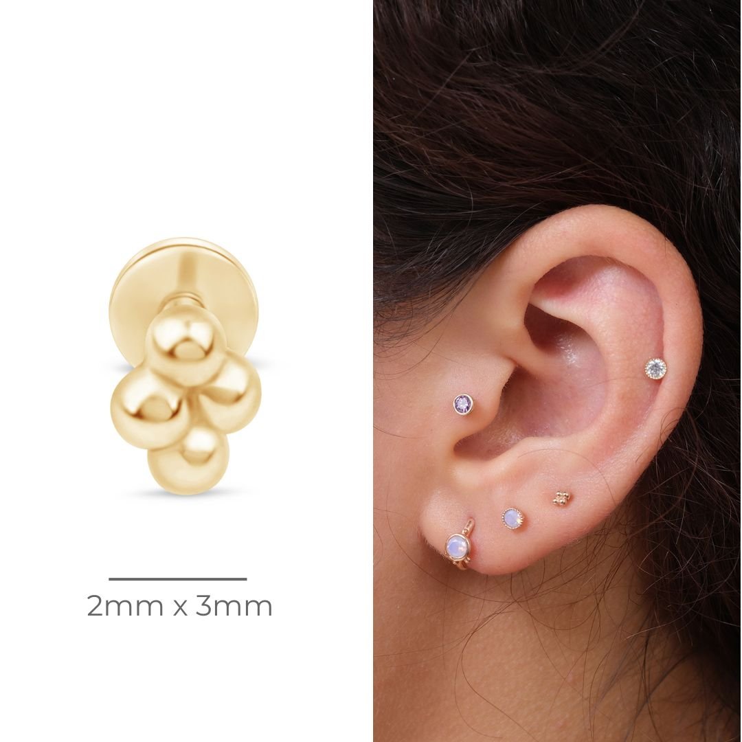 14K Yellow Gold Bead Cluster Flat Back Stud Earrings - Elegant & Dainty Jewelry for Everyday Wear, Parties & Special Occasions