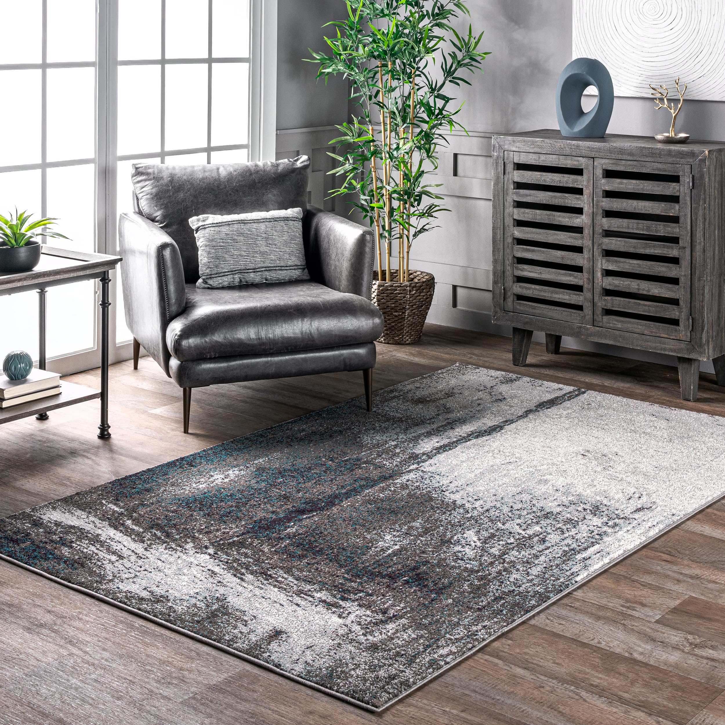 nuLOOM Noreen Abstract Area Rug 4x6 Feet, Modern Gray Bohemian Rug for Living Room, Bedroom & Office Decor