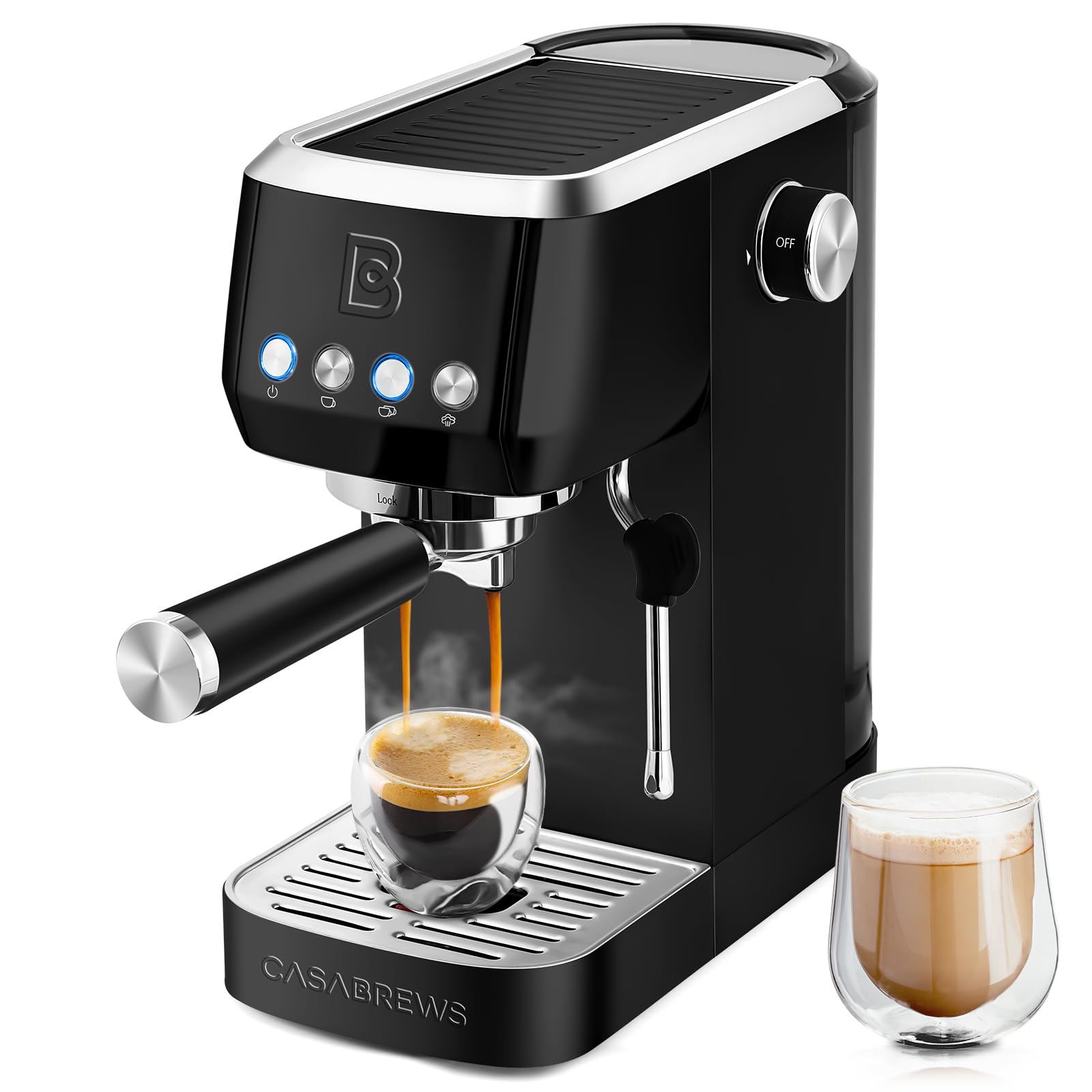 CASABREWS 20 Bar Professional Espresso Machine with Steam Milk Frother - 49oz Removable Water Tank Coffee Maker for Cappuccino & Latte - Perfect for Home Baristas & Coffee Shops (Black)