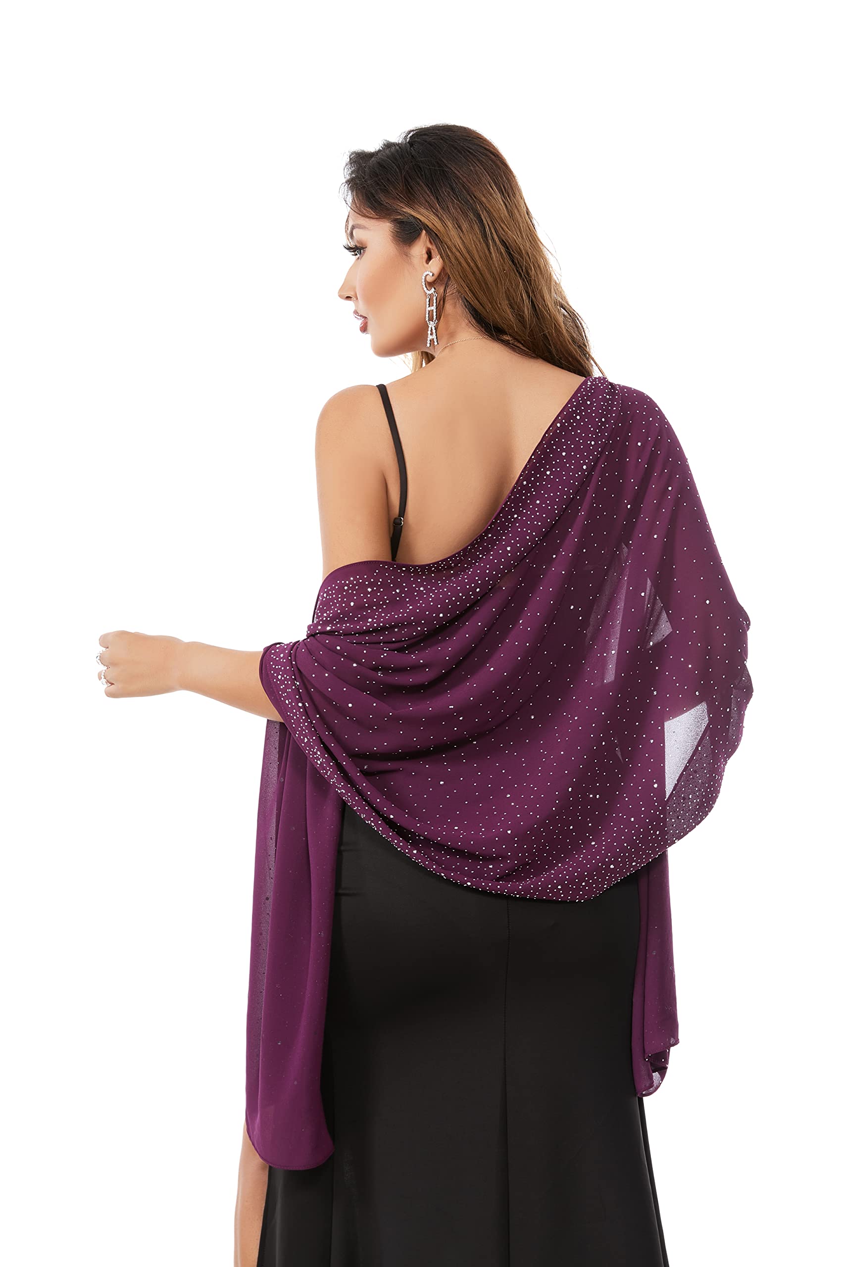Elegant Sheer Chiffon Shawl for Women - Soft Silky Sparkly Wedding Bridal Scarf Wrap - Perfect for Evening Dresses, Prom, Formal Events & Special Occasions