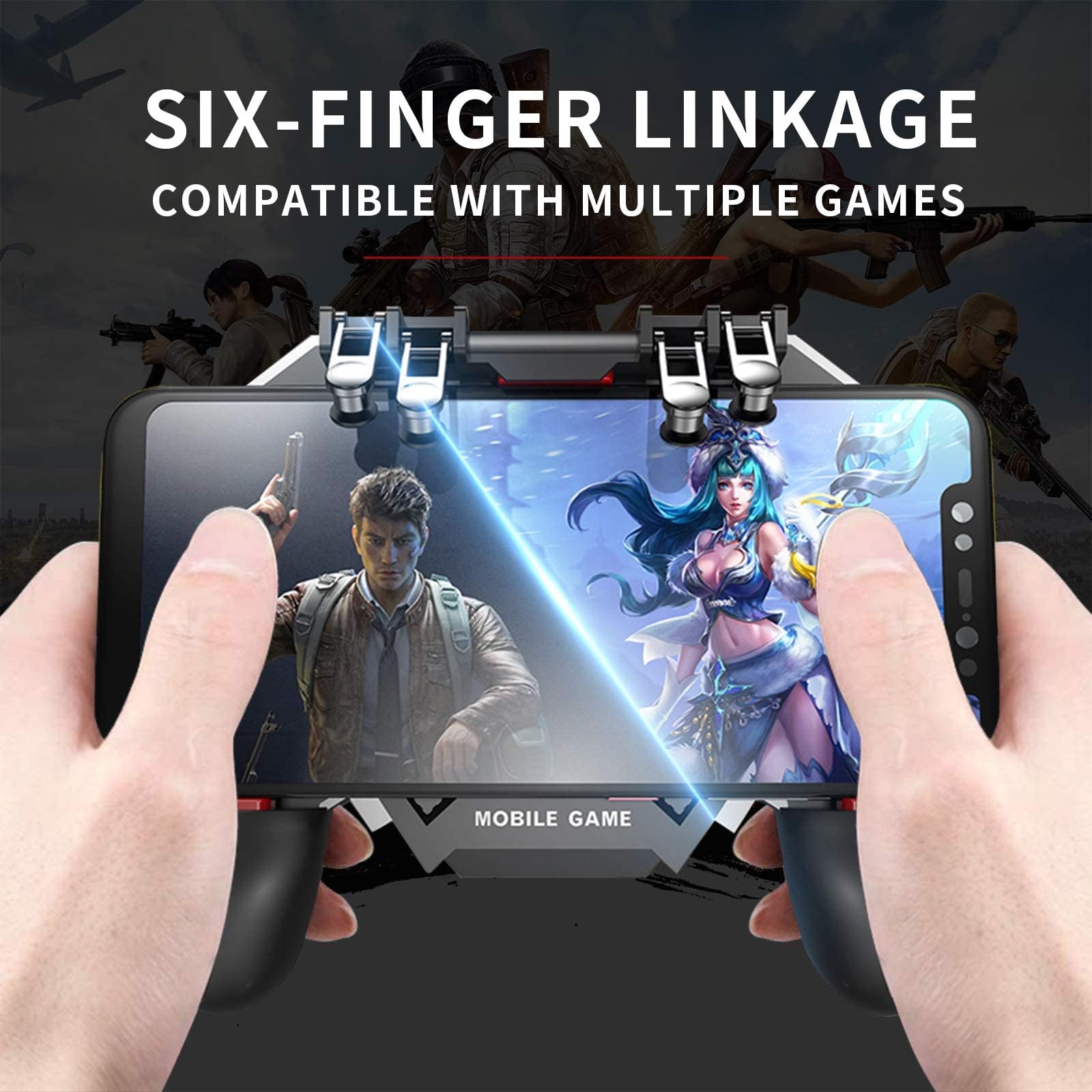 Upgraded 6-Finger Mobile Game Controller for Android & iOS - Sensitive Triggers for Shooter Games Like Knives Out, PUBG & Call of Duty Mobile | Perfect for Competitive Gaming & Esports Tournaments
