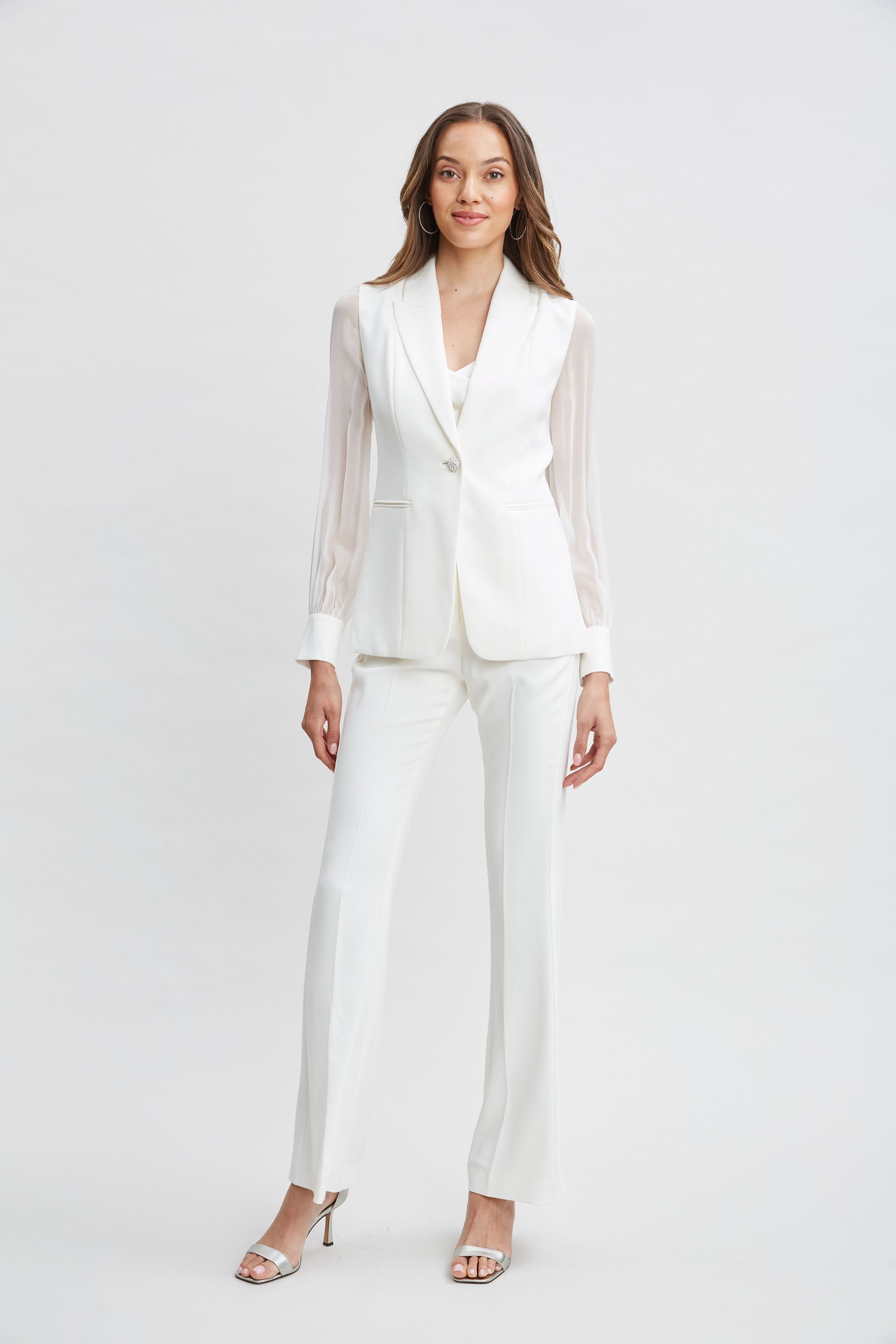 Elegant Chiffon Sleeve Blazer with Jewel Buttons for Women - Perfect for Office Wear, Business Meetings & Formal Occasions