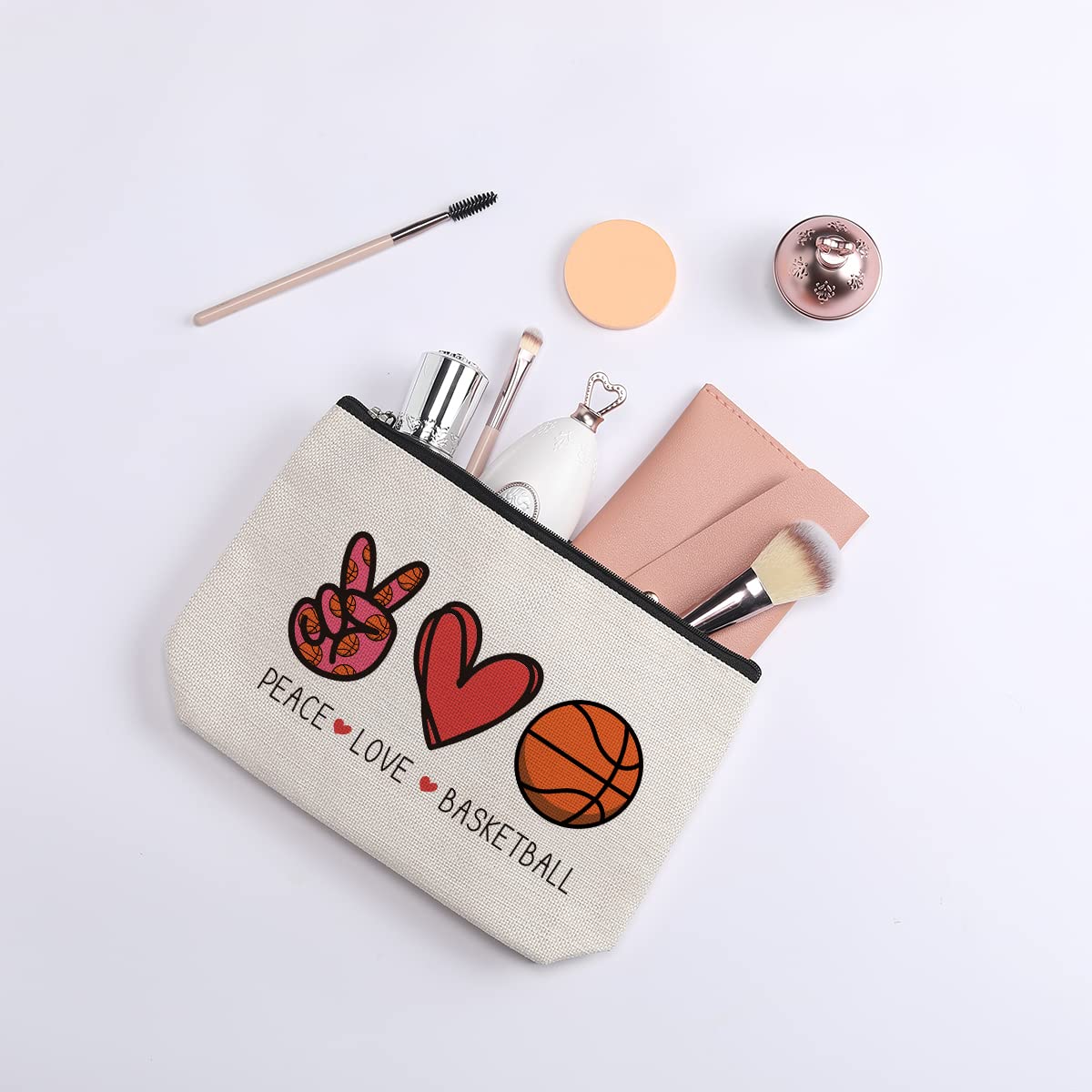 Basketball Gifts for Women - Coach Birthday & Christmas Presents for Basketball Fans, Players & Team - Peace Love Basketball Makeup Bag - Perfect for Sports Enthusiasts, Basketball Moms & Game Day Essentials