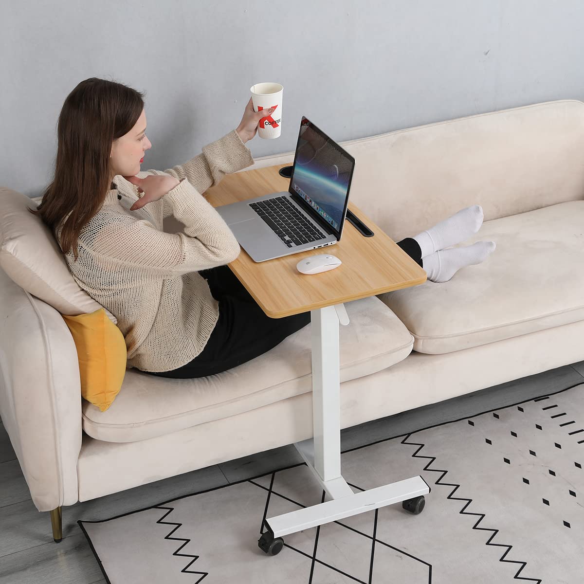 Adjustable Overbed Table with Tray - Mobile Laptop Desk for Hospital & Home Use