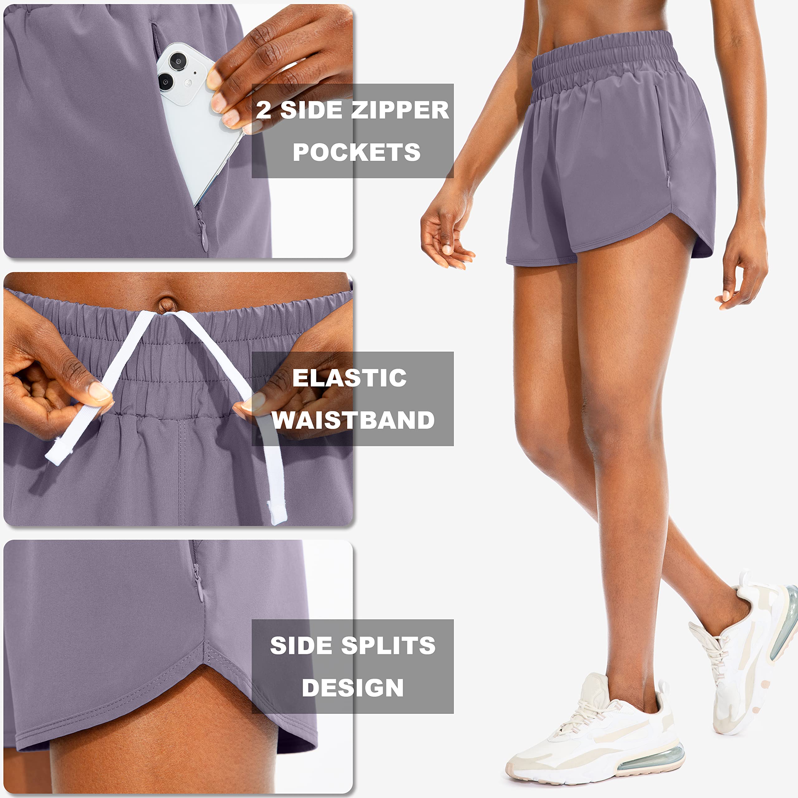 SANTINY High Waisted Running Shorts for Women with Zip Pockets - Athletic Workout Gym Shorts with Liner - Perfect for Jogging, Yoga & Fitness Training