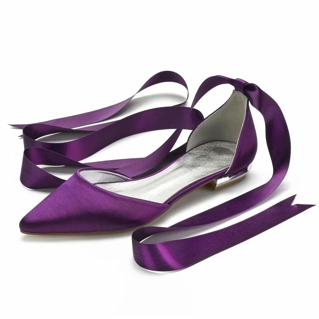 LLBubble Elegant Satin Wedding Flats for Bride - Pointed Toe Formal Bridal Party Shoes - Comfortable Women's Dress Flats 5047-65 - Perfect for Ceremony, Reception & Bridesmaid Outfits