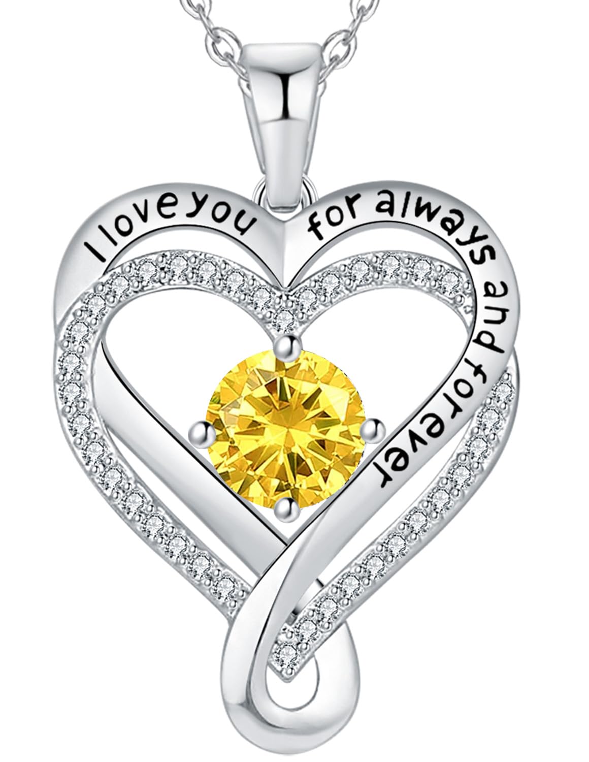 Infinity Heart Birthstone Necklace for Women - I Love You Sterling Silver Jewelry Gift for Wife, Girlfriend, Mom, Daughter - Perfect for Anniversary, Birthday & Valentine's Day - S925 Silver Pendant Necklace for Everyday Wear & Special Occasions