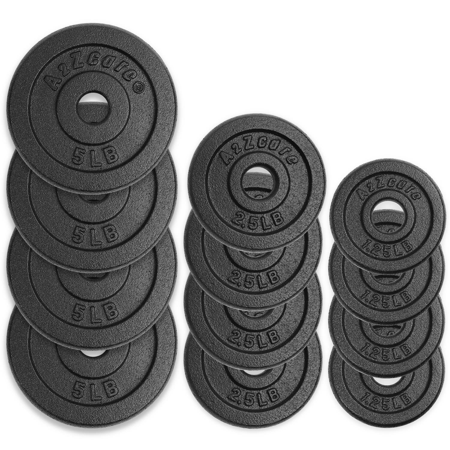 A2ZCARE 1 inch Standard Weight Plates Set (1.25-15 lbs) - Cast Iron Dumbbell & Barbell Plates for Home Gym, Strength Training, and Fitness Workouts