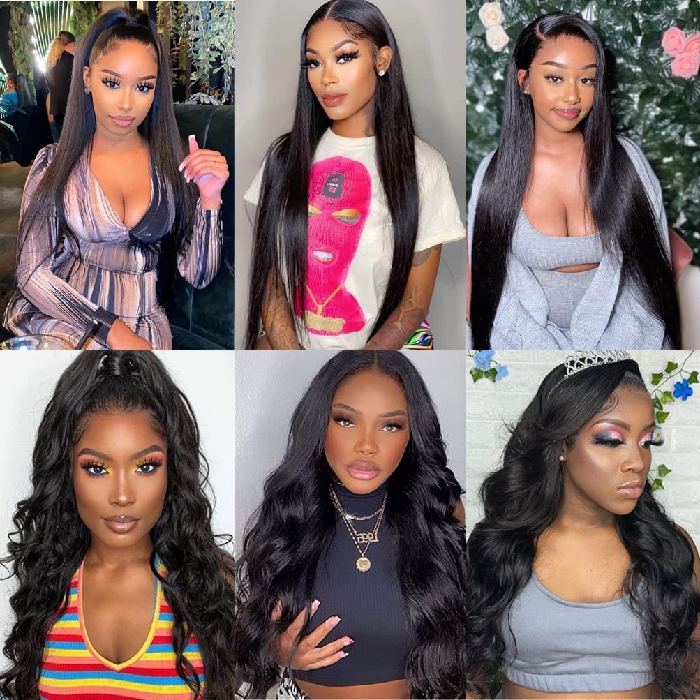 PORSMEER 24 Inch Long Black Lace Front Wig - Heat Resistant Synthetic Hair for Women, Natural Looking Straight Wig with Middle Parting | Perfect for Cosplay, Daily Wear & Special Occasions