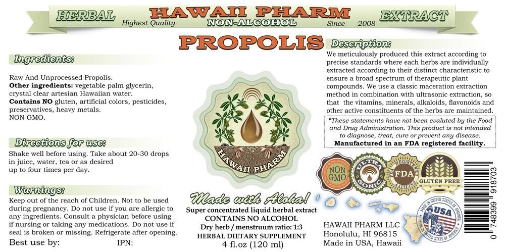 Alcohol-Free Propolis Liquid Extract - Raw Propolis Glycerite Herbal Supplement by Hawaii Pharm (32 fl.oz) | Natural Immune Support, Cold & Flu Relief, Daily Wellness Boost | Made in USA