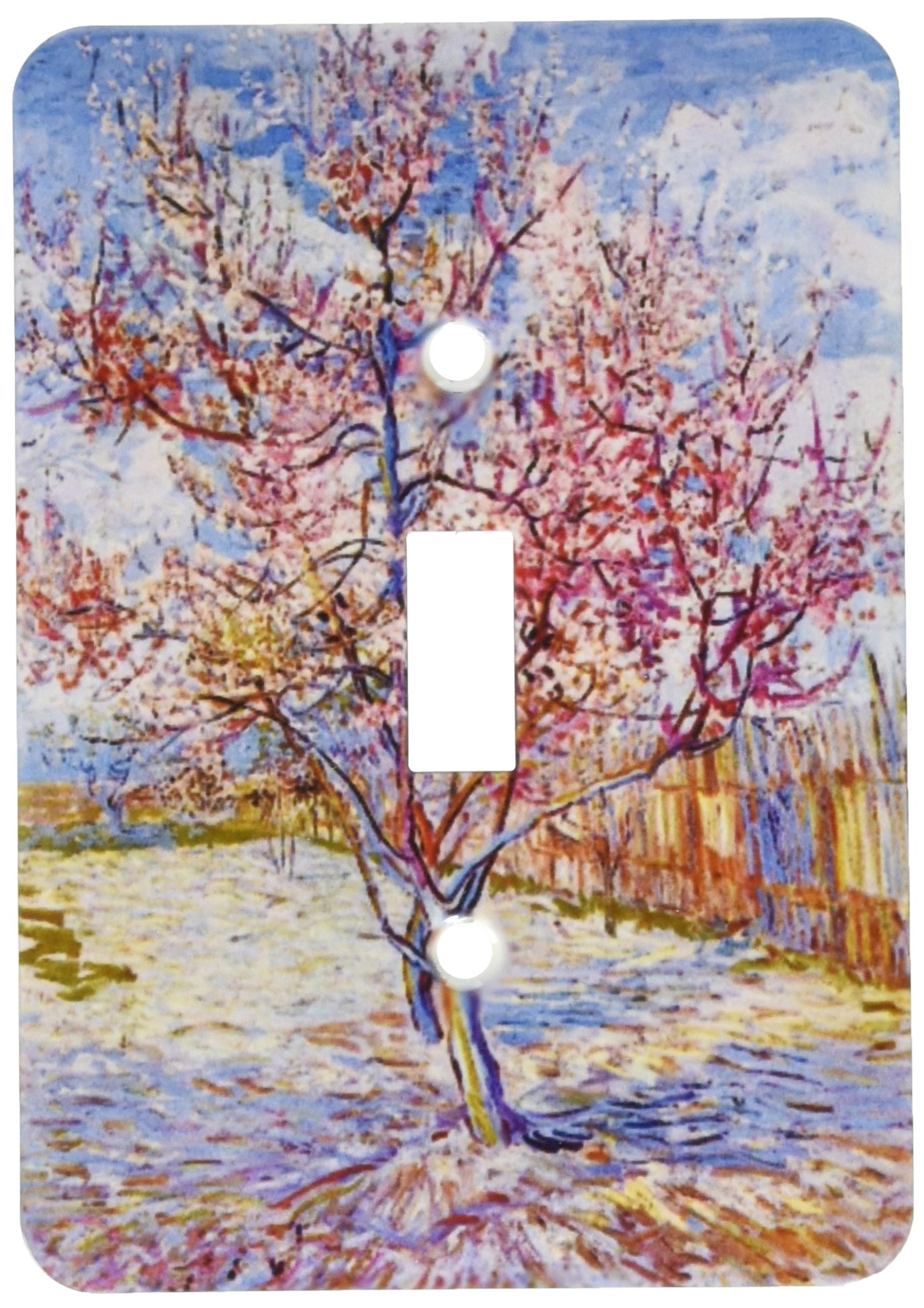 3D Rose Van Gogh Cherry Blossom Tree Painting Light Switch Cover - Decorative Wall Plate for Bedroom, Living Room & Office