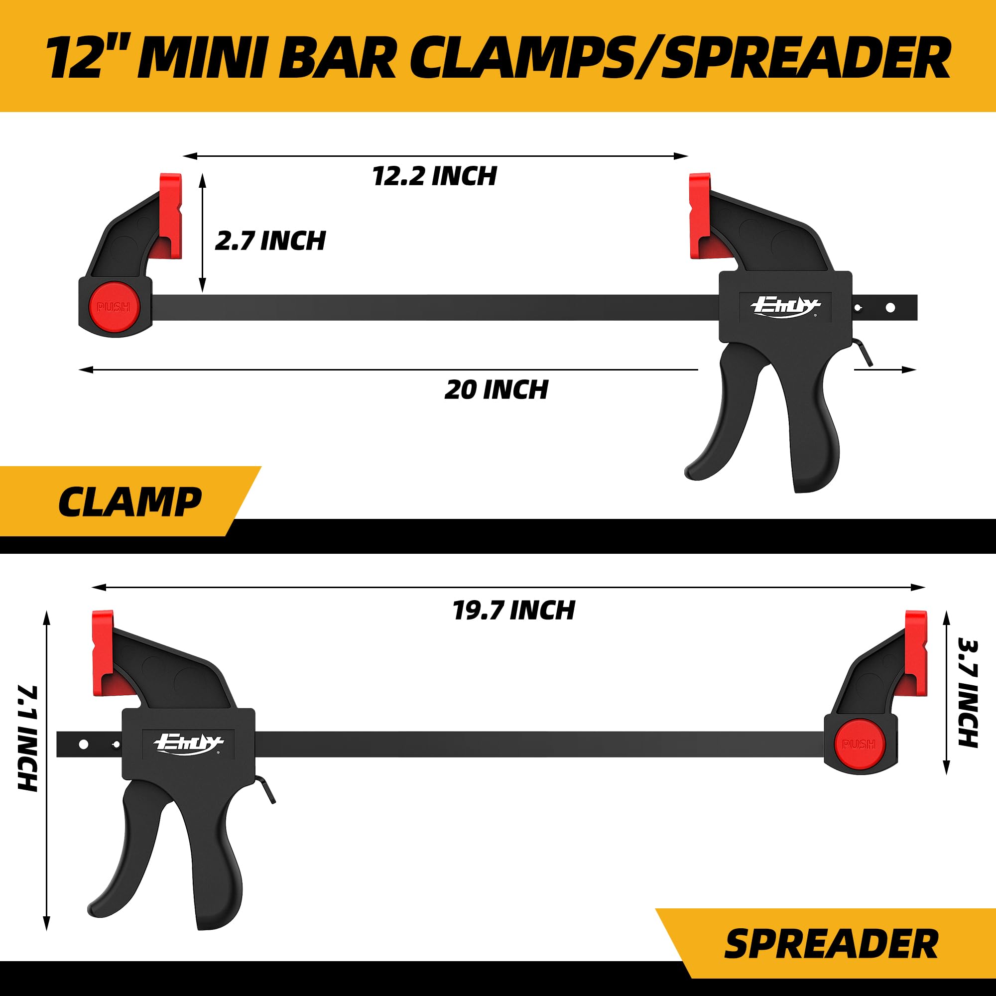 12-Inch Woodworking Bar Clamps Set of 4 - One-Handed Quick Release Clamps with 170 lbs Pressure for Gluing, Carpentry & DIY Projects - Perfect for Wood Crafts, Furniture Making & Home Repairs