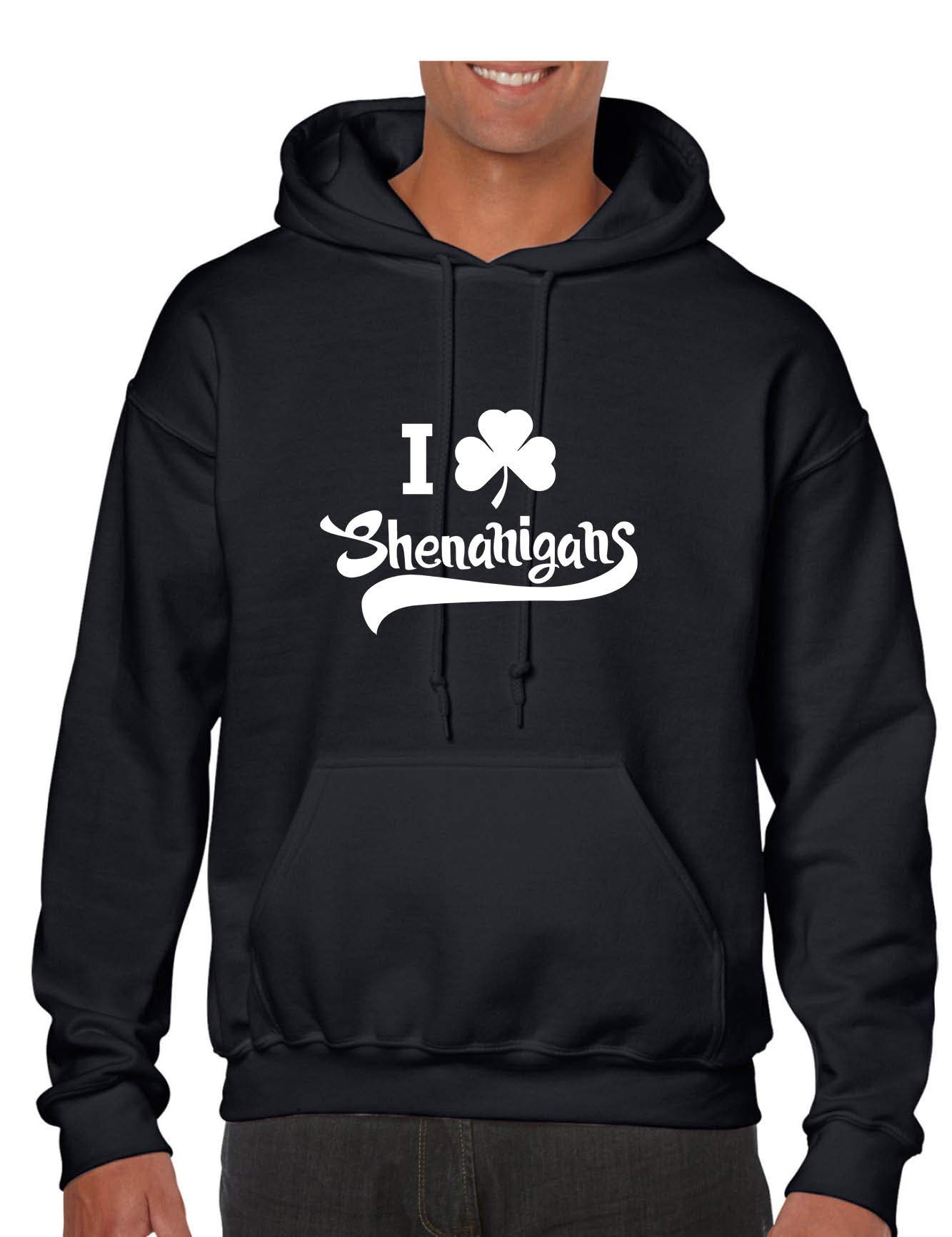 ALLNTRENDS Adult Hoodie - I Love Shenanigans St. Patrick's Day Top with Irish Shamrock Design | Perfect for St. Paddy's Day Parties & Casual Wear