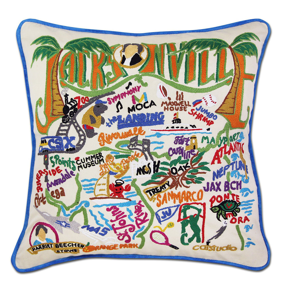 Hand Embroidered Decorative Throw Pillow Covers - Boho Chic Home Decor for Living Room, Bedroom, Sofa | Jacksonville Inspired Floral Design