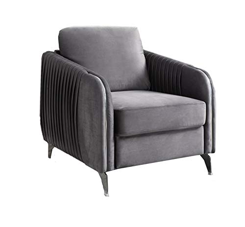 Ergode Hathaway Gray Velvet Modern Chic Accent Armchair - Stylish Living Room Chair for Home Office, Lounge & Reading Nook