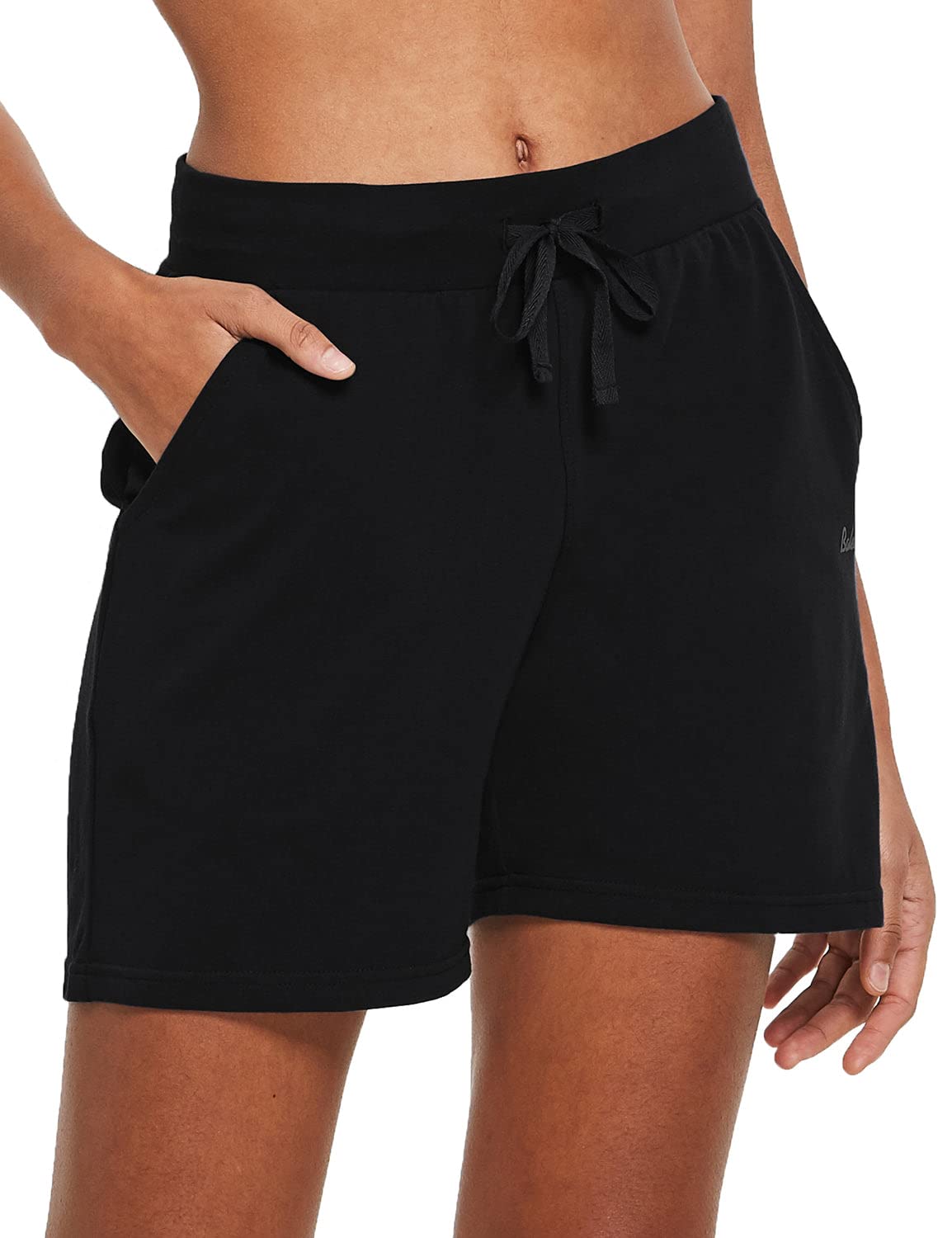 BALEAF Women's Cotton Yoga Shorts - Breathable Athletic Lounge Shorts with Drawstring & Pockets for Yoga, Running, Beach & Summer Activities