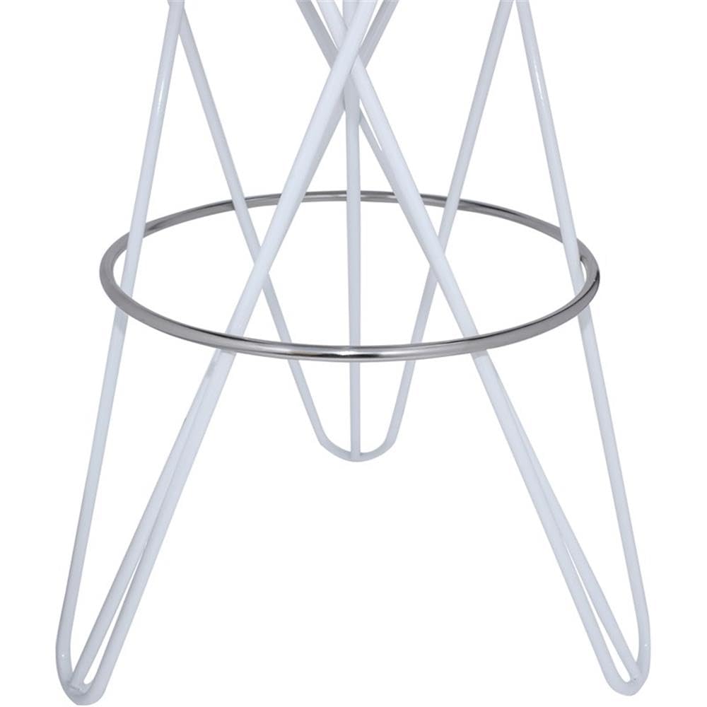 Modern Iron Bar Stool - Brushed Silver Finish & White Powder Coating | Meridian Furniture 948White Mercury Collection | Perfect for Kitchen Islands, Breakfast Bars & Contemporary Dining Areas