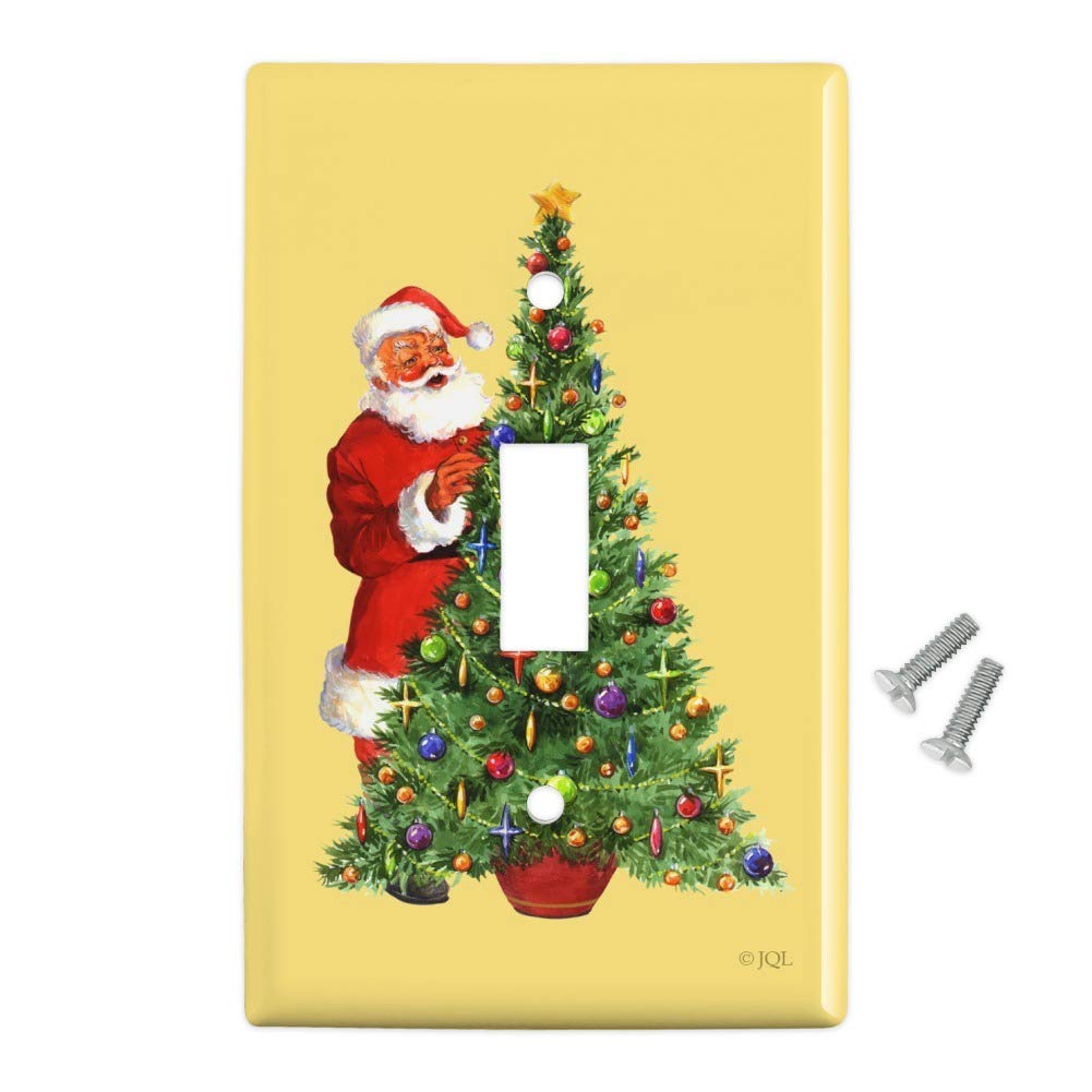 Christmas Santa Tree Plastic Wall Decor Light Switch Plate Cover - Holiday Home Decoration for Living Room, Bedroom, and Office