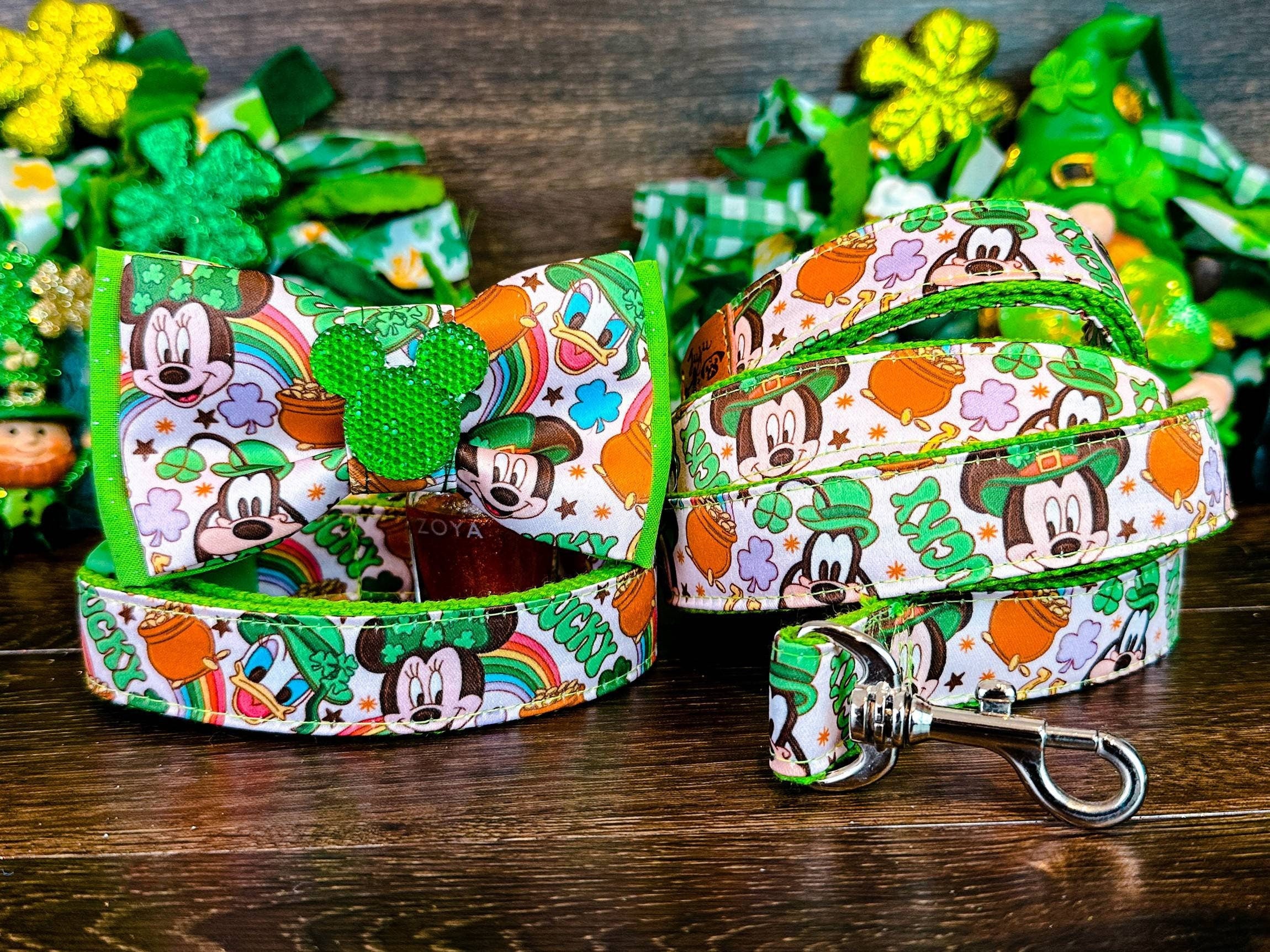 St. Patrick's Day Dog Collar with Bow Tie - Lucky Mouse Design for Irish Celebration | Perfect for Pet Parties & St. Paddy's Day Photos