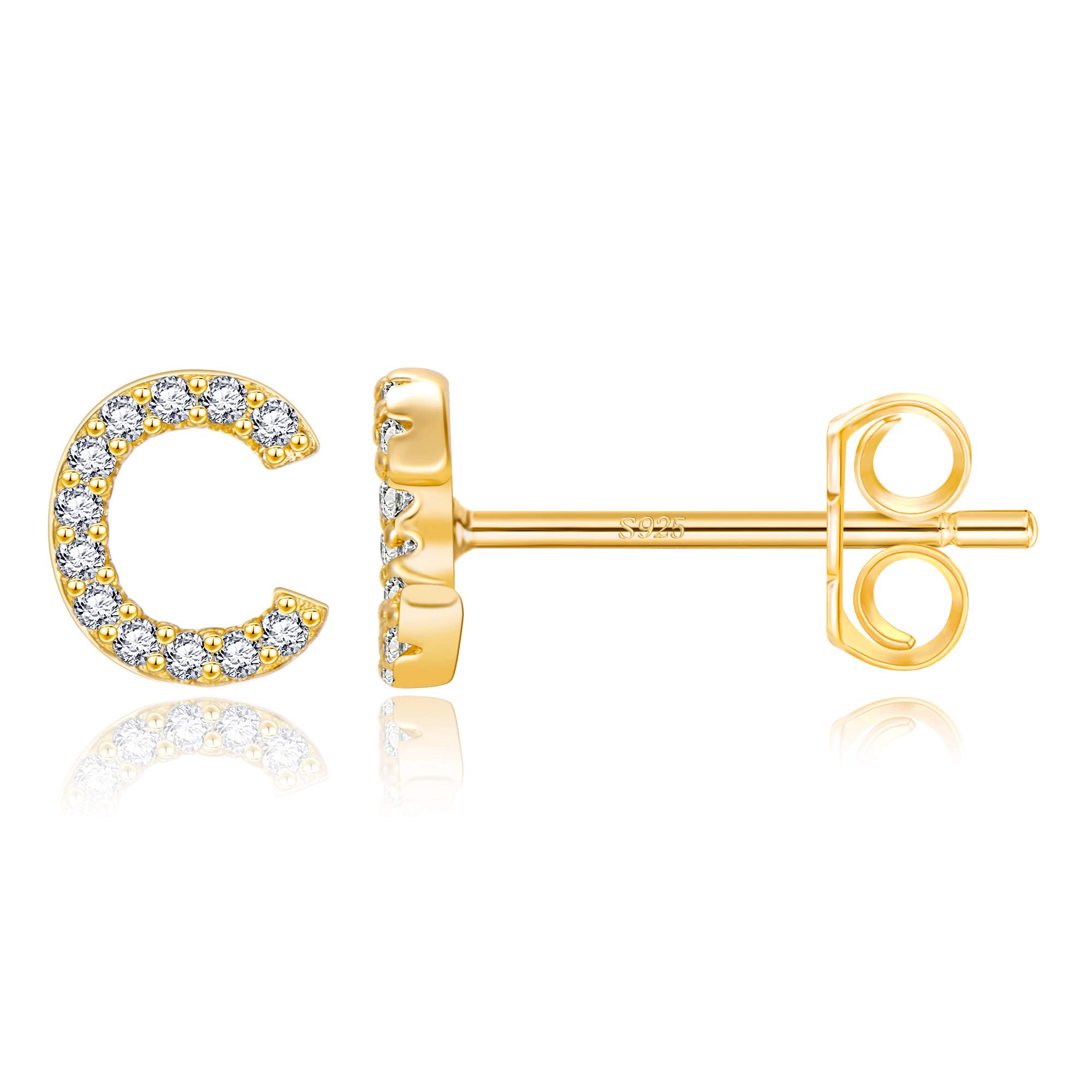 MONOOC Initial Stud Earrings for Women & Girls - Hypoallergenic S925 Sterling Silver Cubic Zirconia Letter Earrings | Perfect Birthday Gift, Everyday Wear & Special Occasion Jewelry