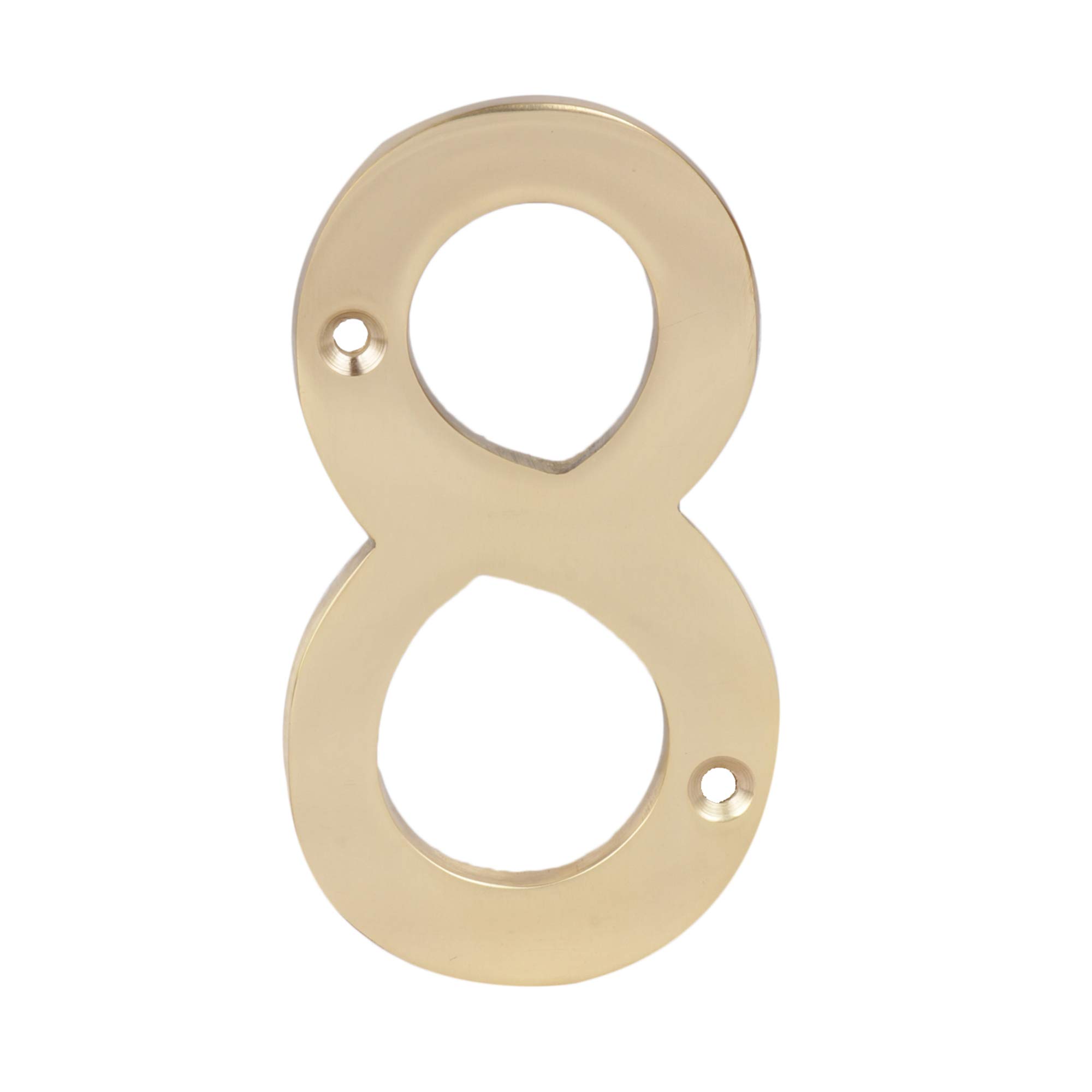 Skandh 4 Inch Solid Brass House Numbers - Polished Brass Lacquered (Set of 8) - Durable Outdoor Address Plaque for Mailbox, Front Door & Garden Decor