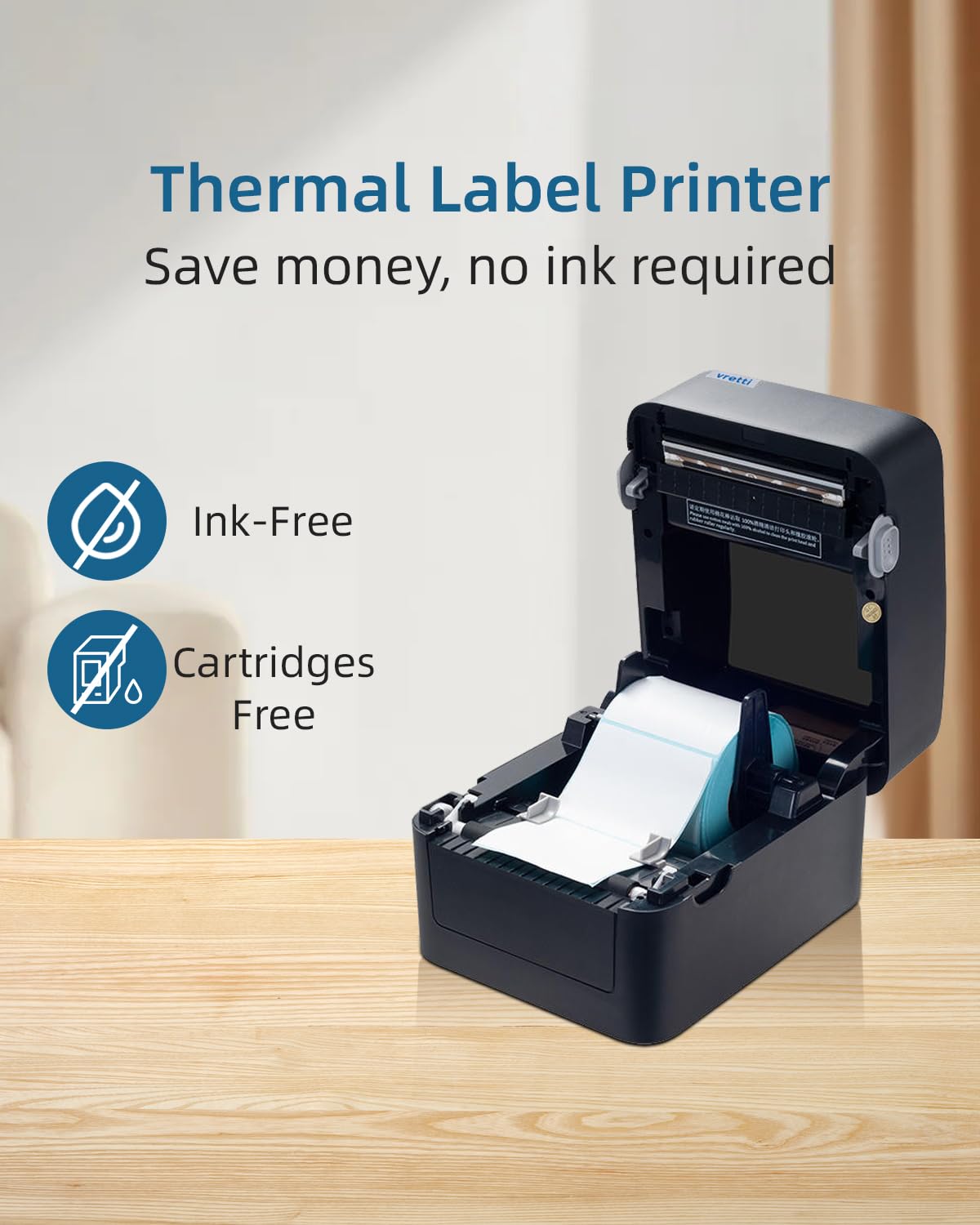 Vretti Bluetooth Thermal Shipping Label Printer - Wireless 4x6 Label Maker for eBay, Amazon, USPS, Shopify | Compatible with Android, iPhone & Windows | Perfect for E-commerce Sellers & Small Business Shipping Needs