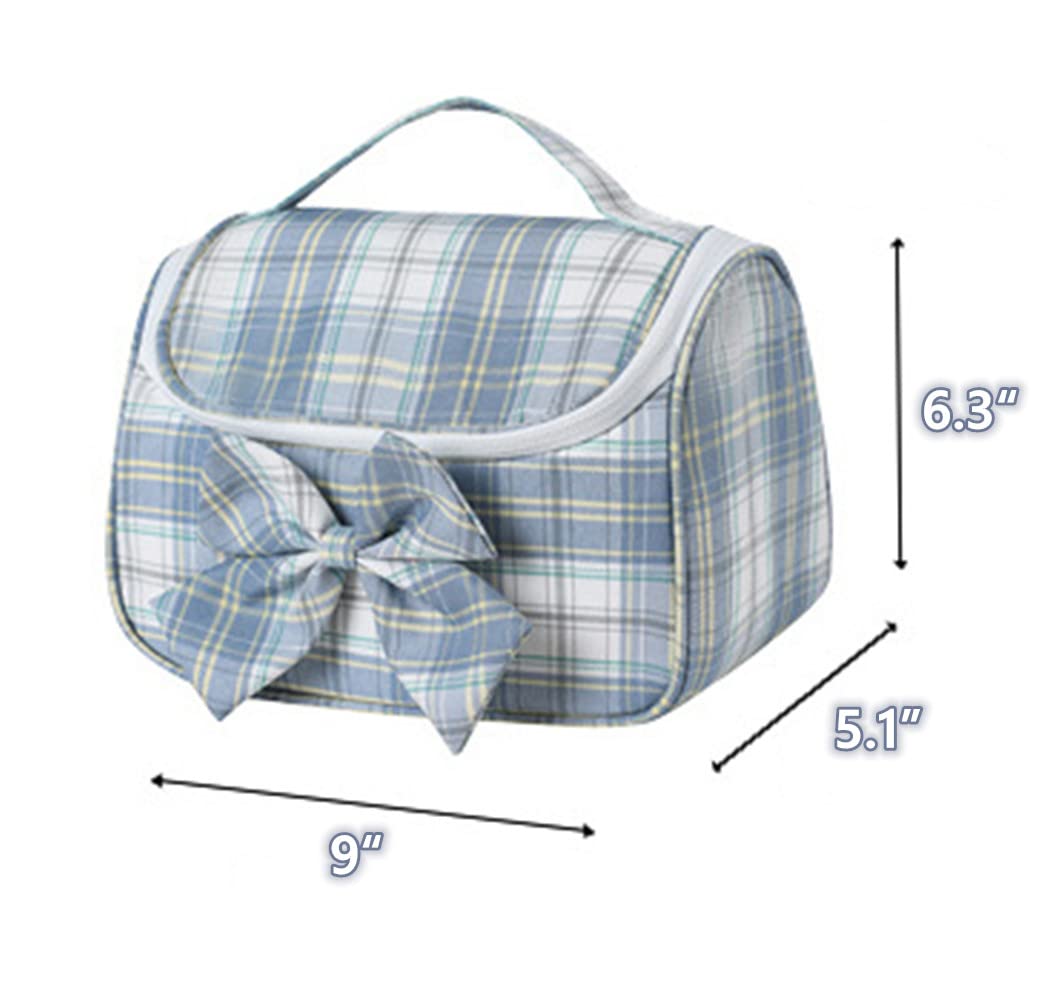 Cute Plaid Makeup Bag with Big Bow - Large Capacity Cosmetic Organizer for Travel & Storage - Kawaii Toiletry Bag for Women & Girls (Purple) - Perfect Gift for Travel, Home, and Daily Use