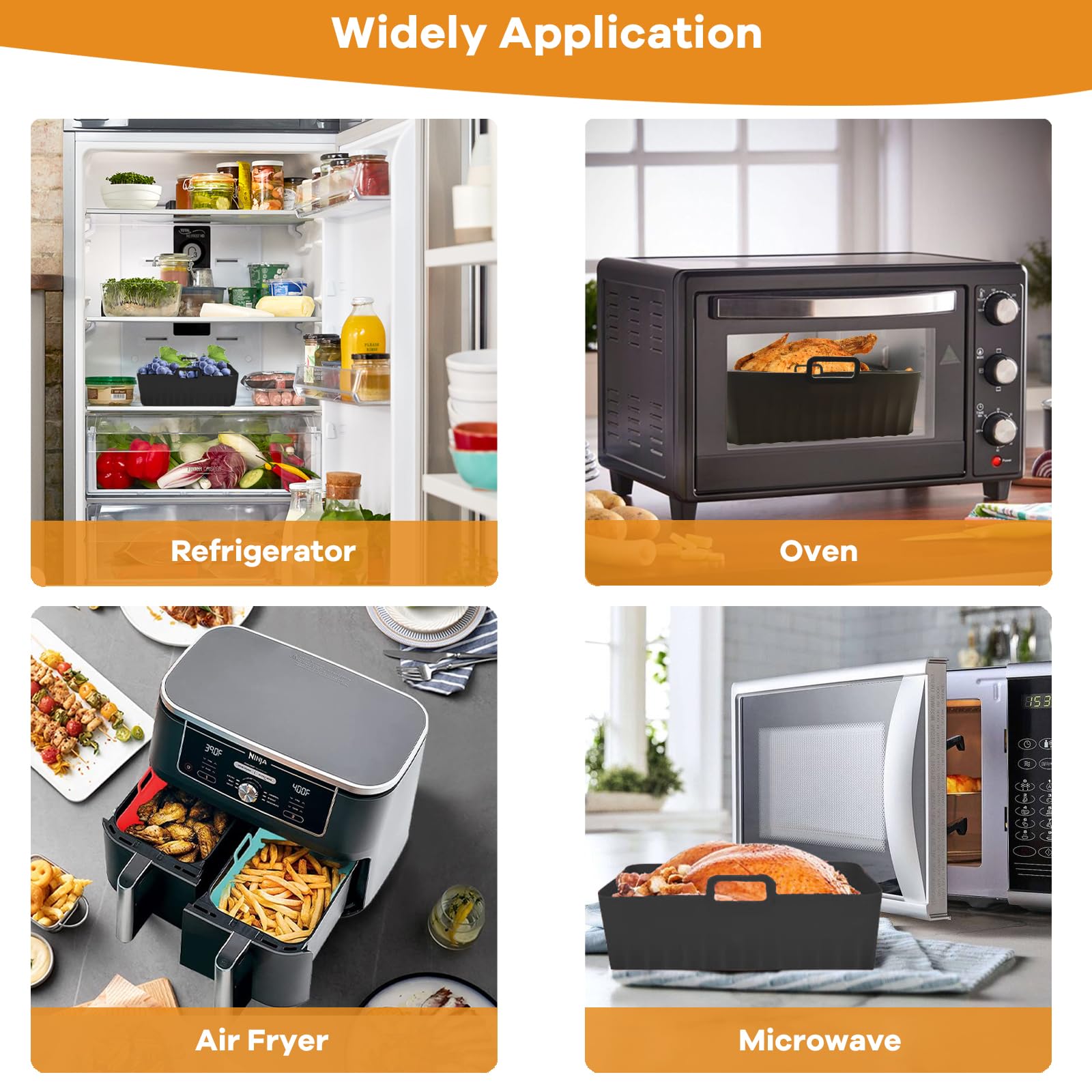 Non-Stick Silicone Air Fryer Liners for Ninja Foodi AF400UK AF451UK AF300UK - 2 Pack Reusable Air Fryer Accessories for 7.6L-9.5L Models, Compatible with Double Stack SL400UK & Tower T17088 Dual Zone Air Fryer - Perfect for Healthy Cooking & Easy Cleanup