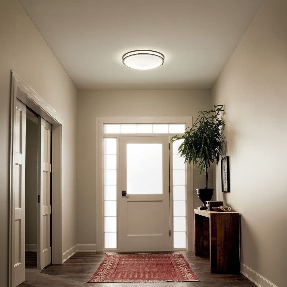 Kichler Avon 24 Inch Brushed Nickel LED Flush Mount Ceiling Light with Clear Acrylic Shade - Modern Lighting for Bedroom, Kitchen, Hallway & Office