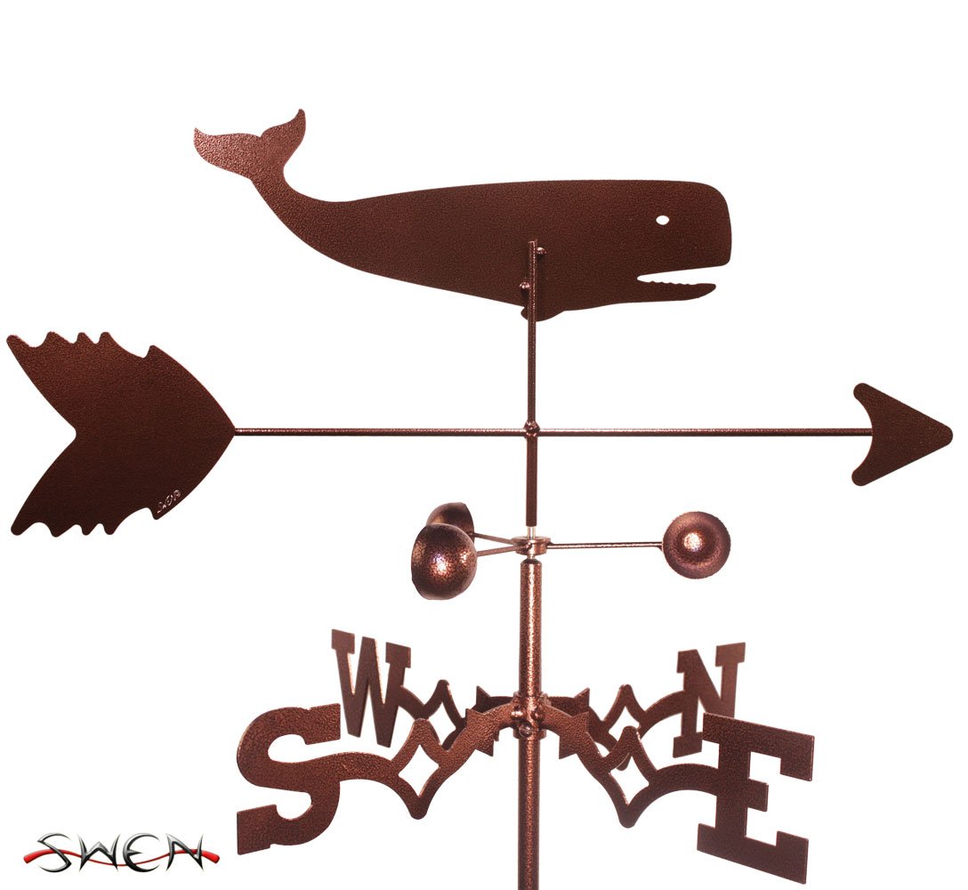 Handmade Whale Weathervane - SWEN Products Rustic Copper Outdoor Decor for Garden, Yard, or Roof - Perfect for Coastal & Nautical Themed Homes