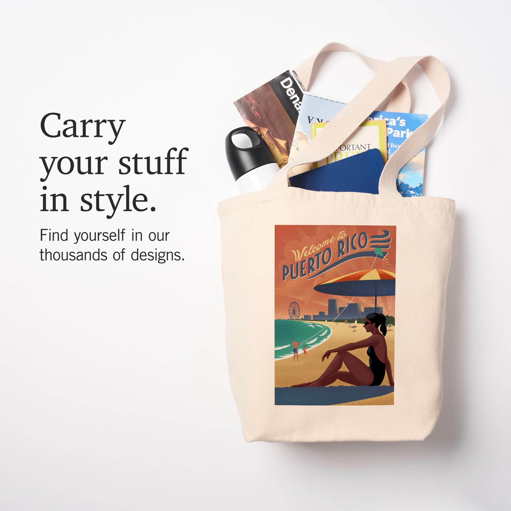 Lantern Press Puerto Rico Beach Scene Lithograph - 100% Cotton Canvas Reusable Tote Bag for Shopping, Beach Trips & Eco-Friendly Lifestyle