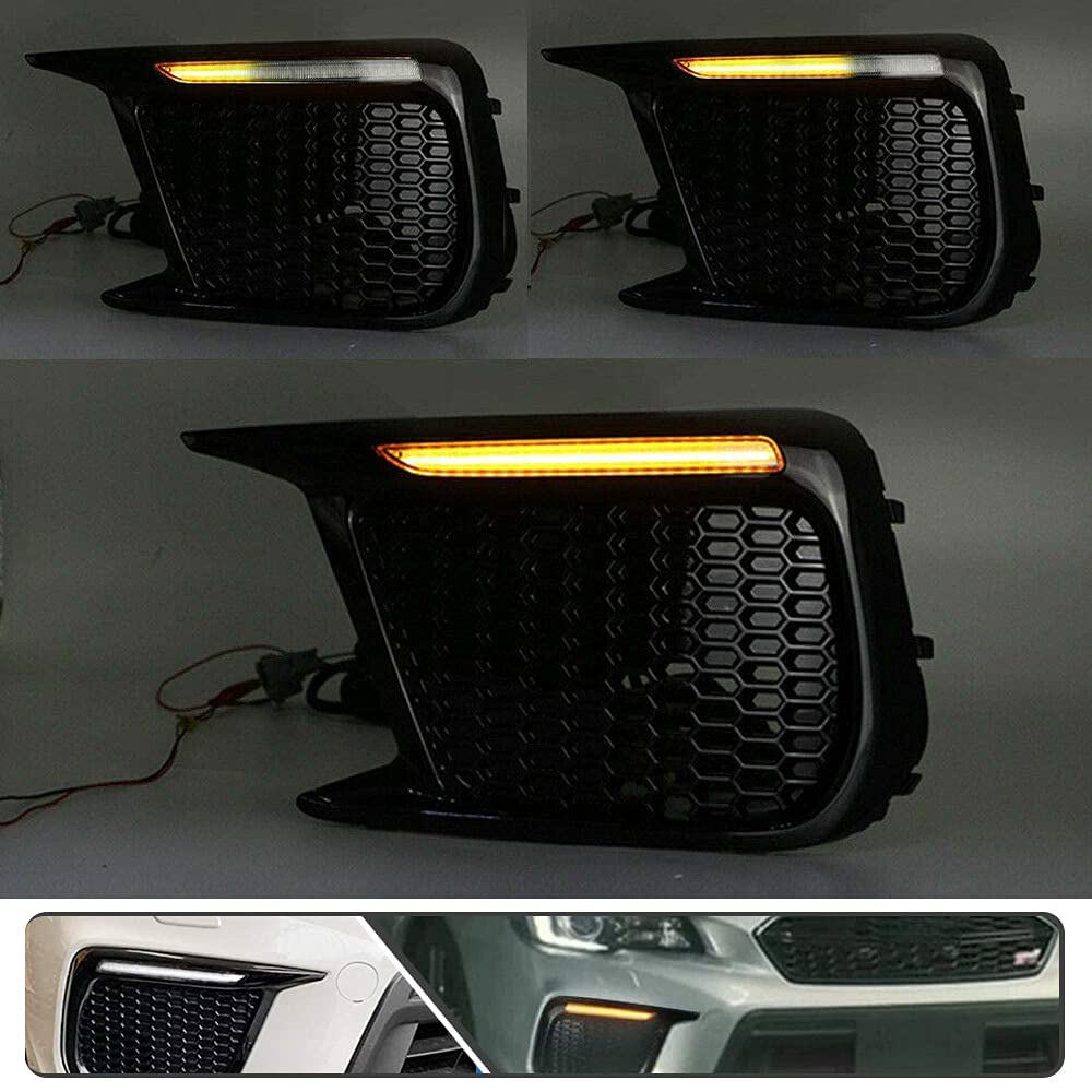 2Pcs White/Amber Switchback LED Daytime Running Lights DRL with Dynamic Sequential Turn Signals for Subaru WRX 2018-2020 - Fog Lamp Bezels Replacement for Enhanced Visibility & Style
