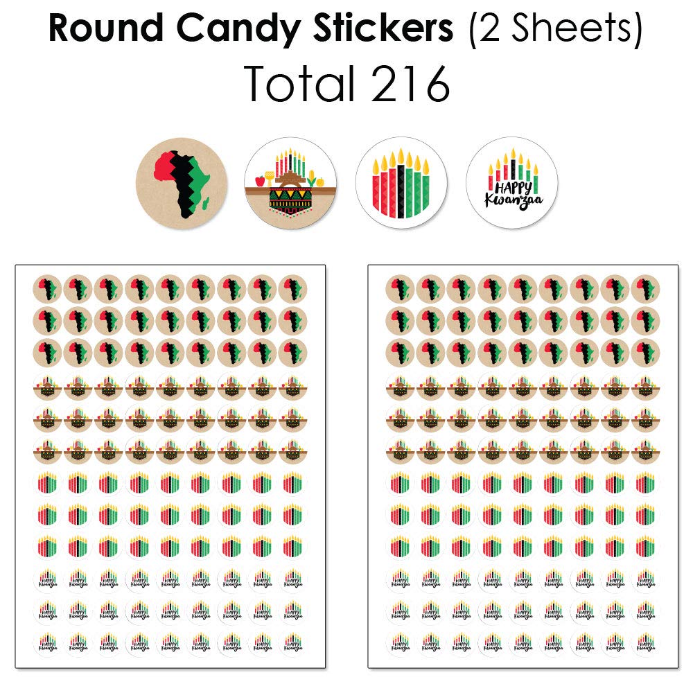 Happy Kwanzaa Candy Wrappers & Stickers Kit - 304pcs African Heritage Holiday Candy Favor Supplies with Mini Bar Wrappers & Round Stickers - Perfect for Kwanzaa Celebrations, Classroom Activities & Cultural Events