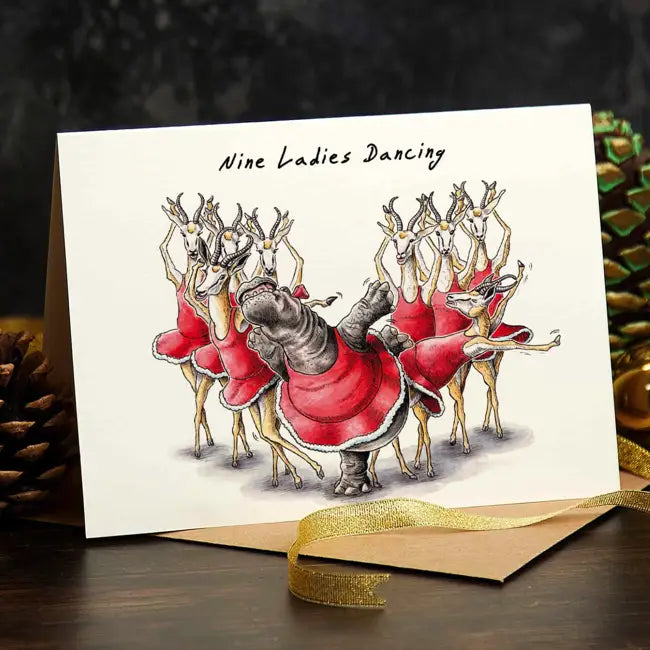 Bewilderbeest Greeting Card - Nine Ladies Dancing Design | Perfect for Christmas, Birthdays & Special Occasions