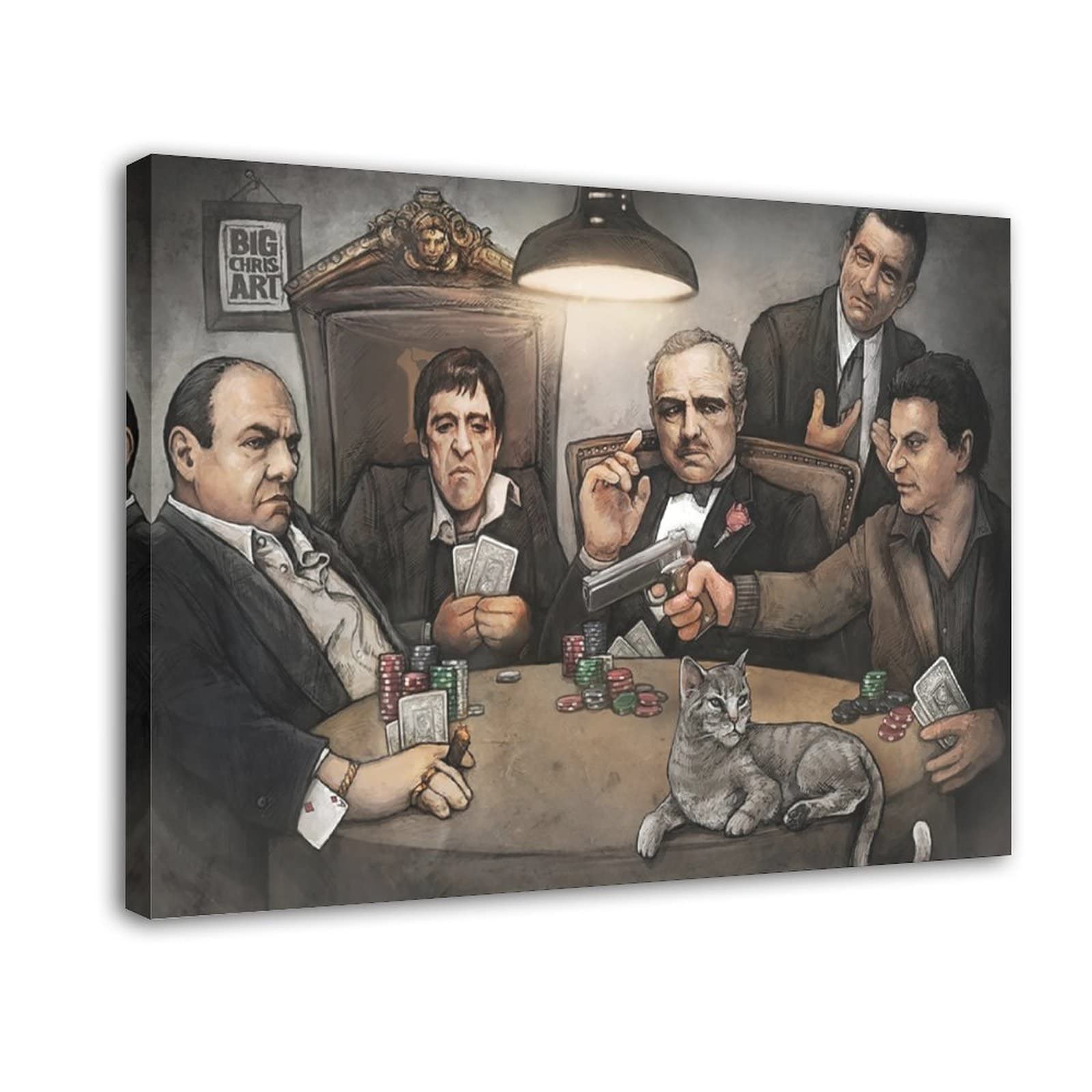 Gang Playing Poker Art Poster - Boys Room Decor, Canvas Wall Art Print for Living Room, 16x24 Inches (40x60cm) Framed Style - Perfect for Man Cave, Game Room & Office Decor