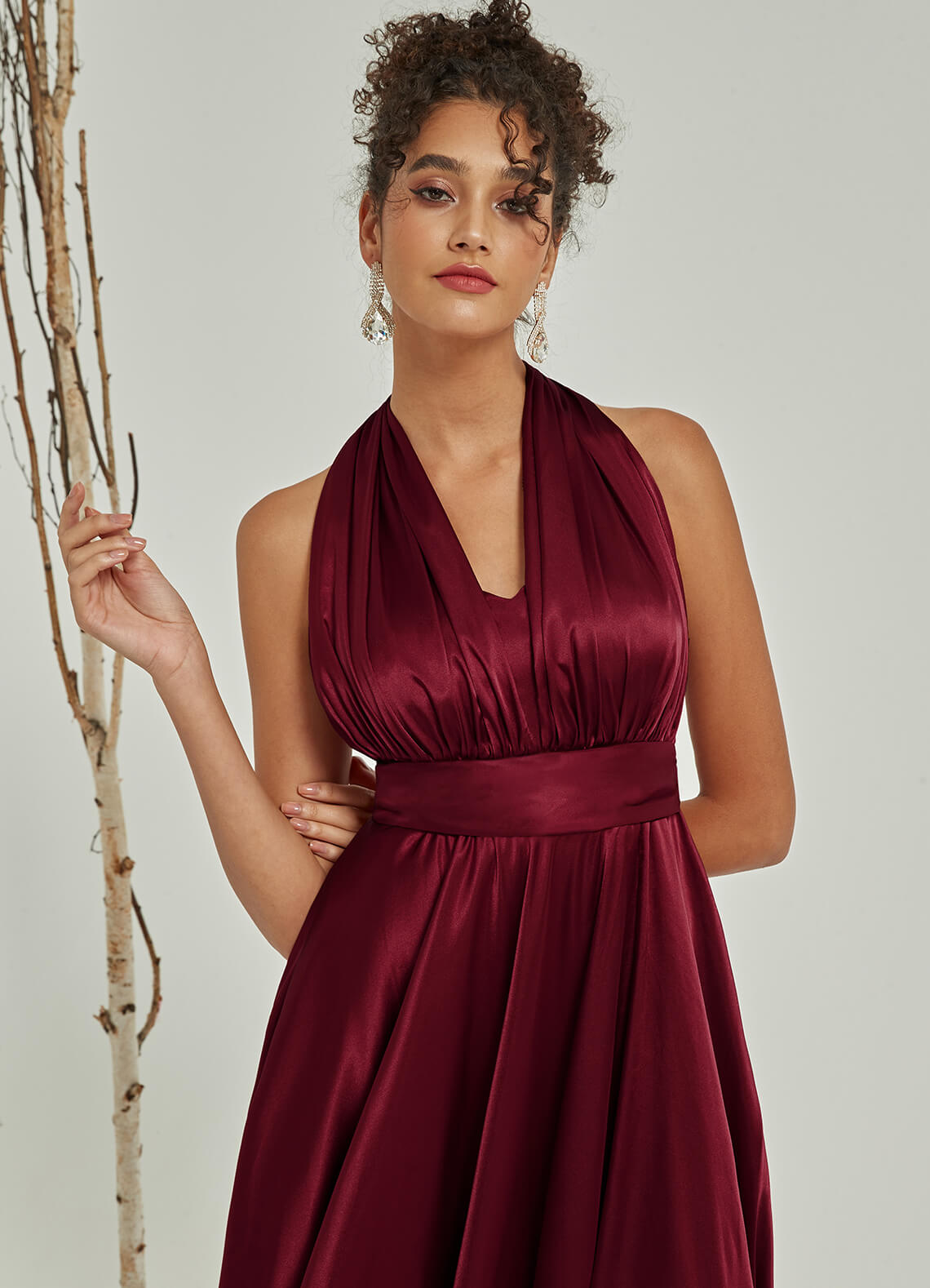 Burgundy Satin Convertible Bridesmaid Dress - Multi-Way Wrap A-Line Gown for Weddings, Parties & Formal Events