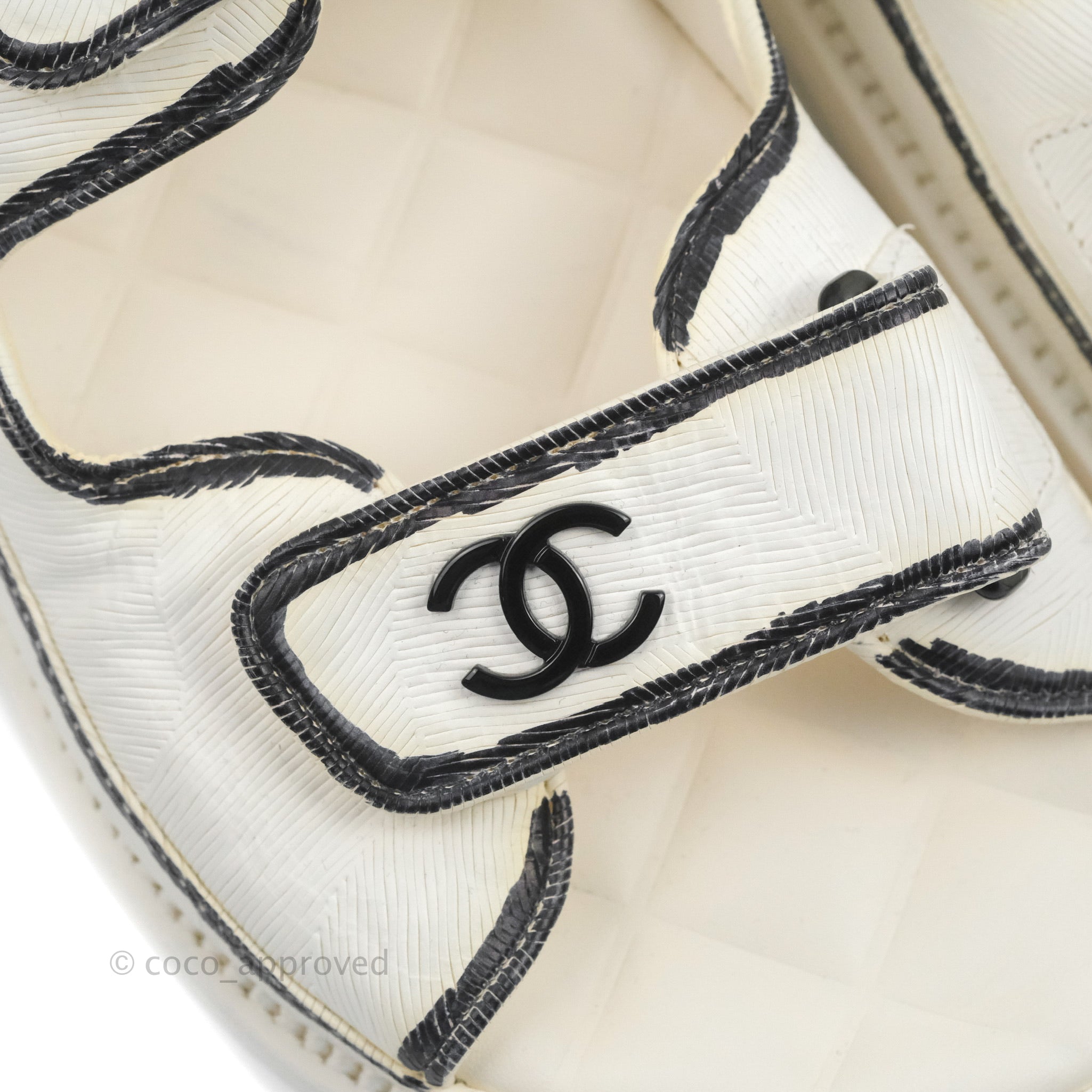 Chanel CC Logo White & Black Slide Strap Flat Dad Sandals - Women's Size 39 (US 8.5) | Comfortable Summer Casual Shoes for Beach, Vacation & Everyday Wear