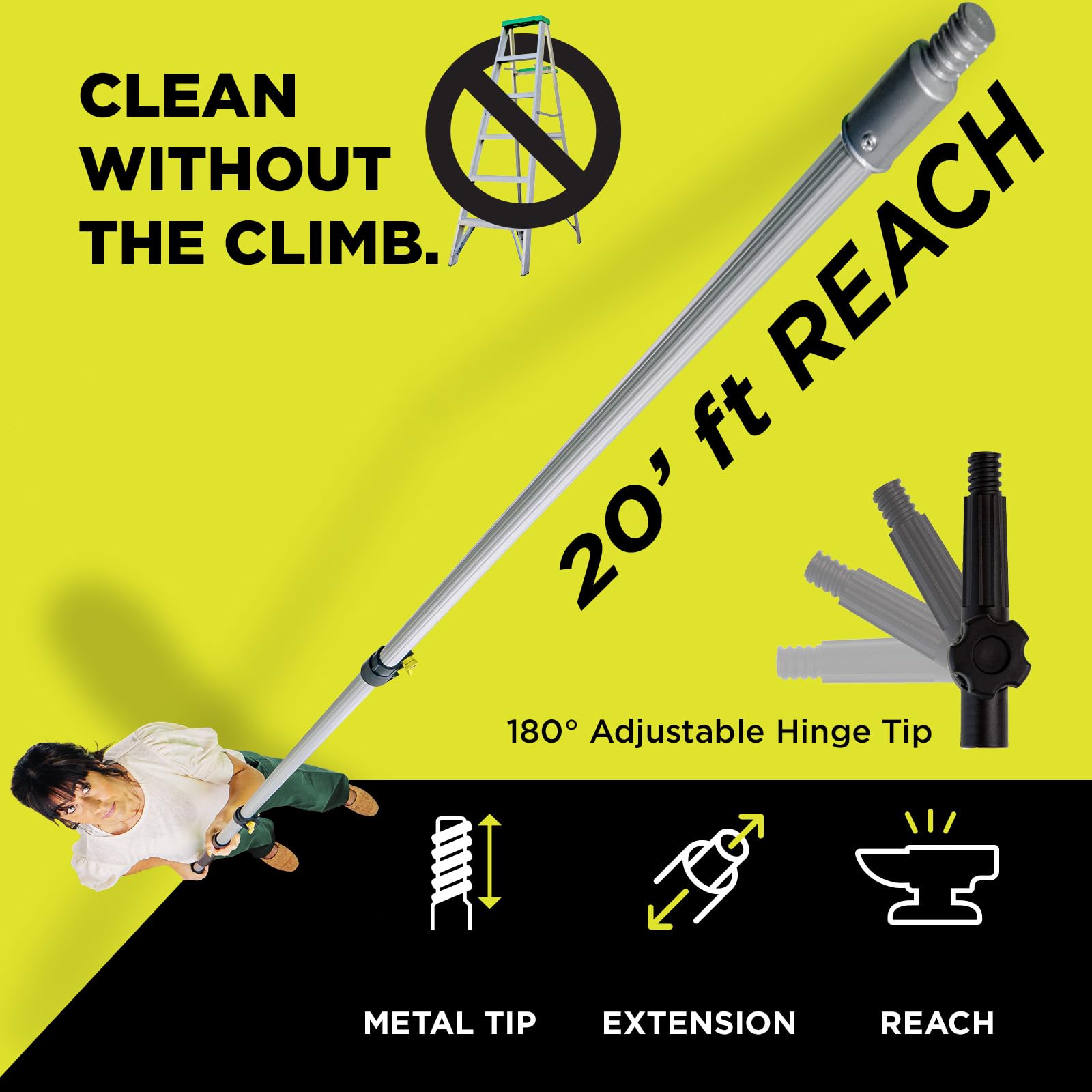 DOCA 5-12 Ft Telescoping Extension Pole - Adjustable Cleaning Pole for Windows, Ceilings & High Surfaces - Compatible with Feather Dusters, Paint Rollers & Squeegees - Indoor & Outdoor Cleaning Tool for Home, Office & Car Wash
