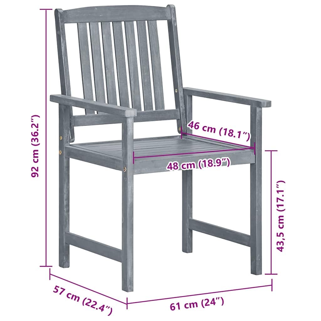 8X Solid Acacia Wood Patio Chairs with Cushions - Outdoor Dining Furniture Set for Garden, Backyard, Terrace - Weather-Resistant Gray Wooden Seating for Relaxing & Entertaining