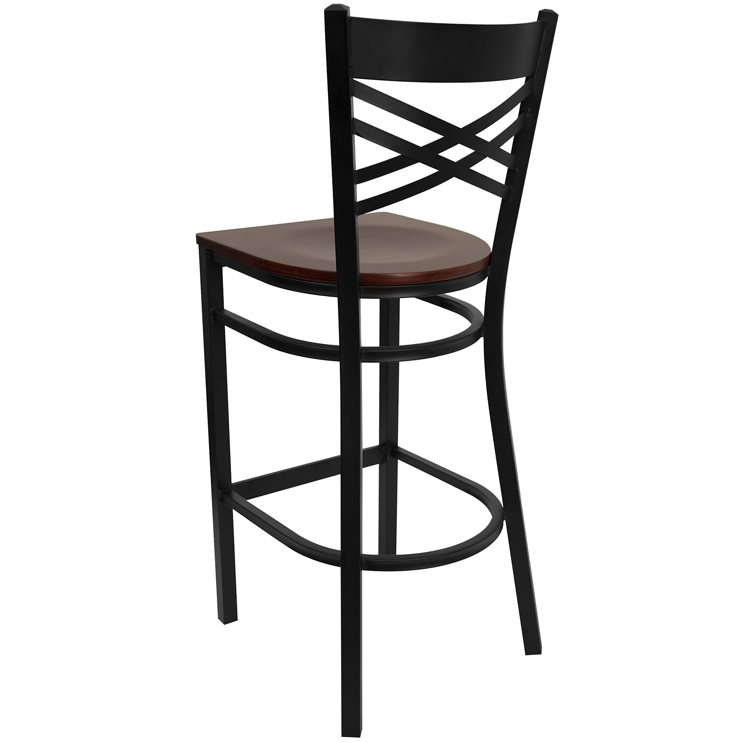 2 Pack Black X-Back Metal Bar Stools with Mahogany Wood Seat - Heavy Duty Counter Height Stools for Kitchen Island, Restaurant, Bar & Home Decor
