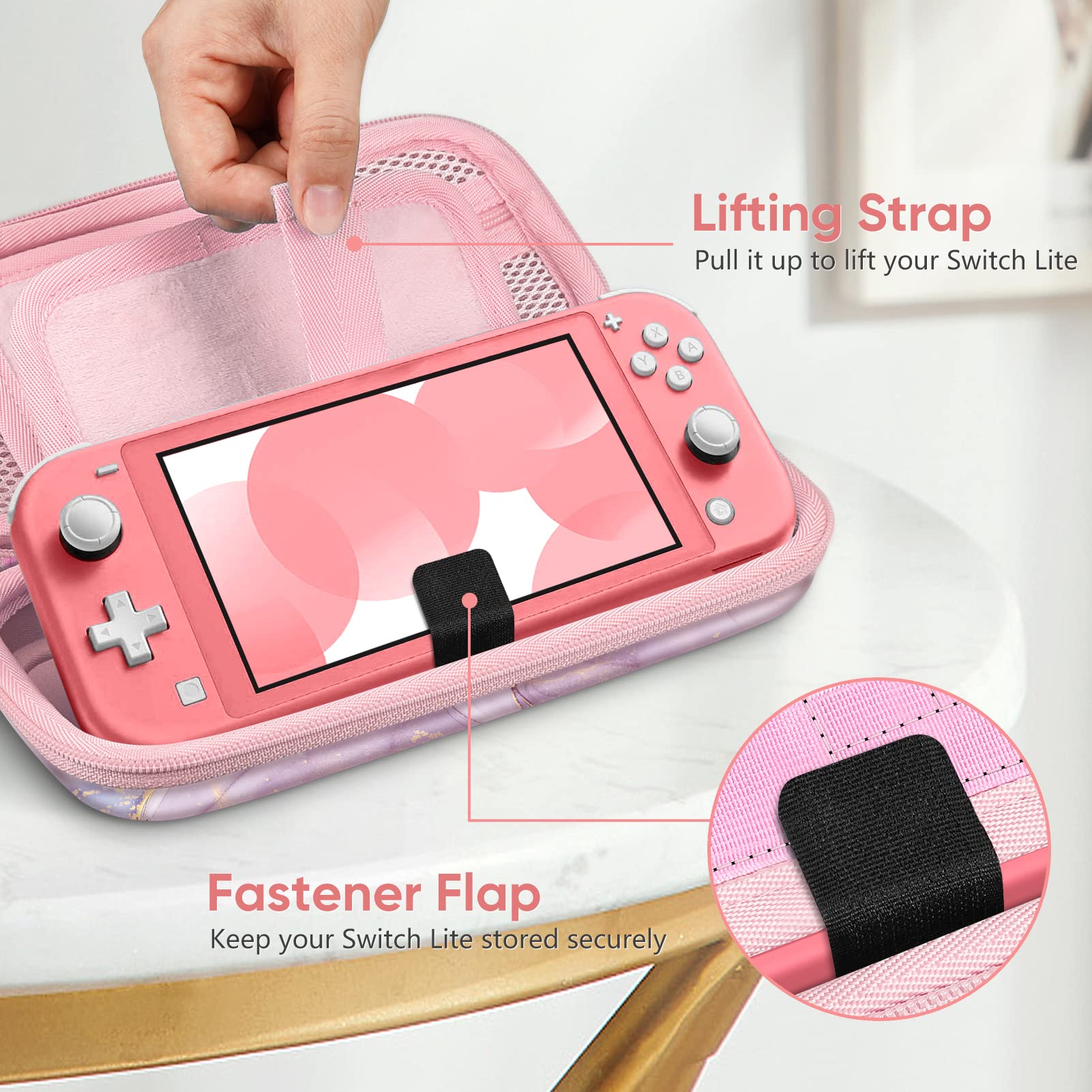 Fintie Shockproof Hard Shell Carrying Case for Nintendo Switch Lite 2019 - Protective Travel Bag with 15 Game Card & 2 Micro SD Card Slots - Perfect for Switch Lite Console & Accessories (Dreamy Marble) | Ideal for Travel, Gaming On-The-Go & Console Protection