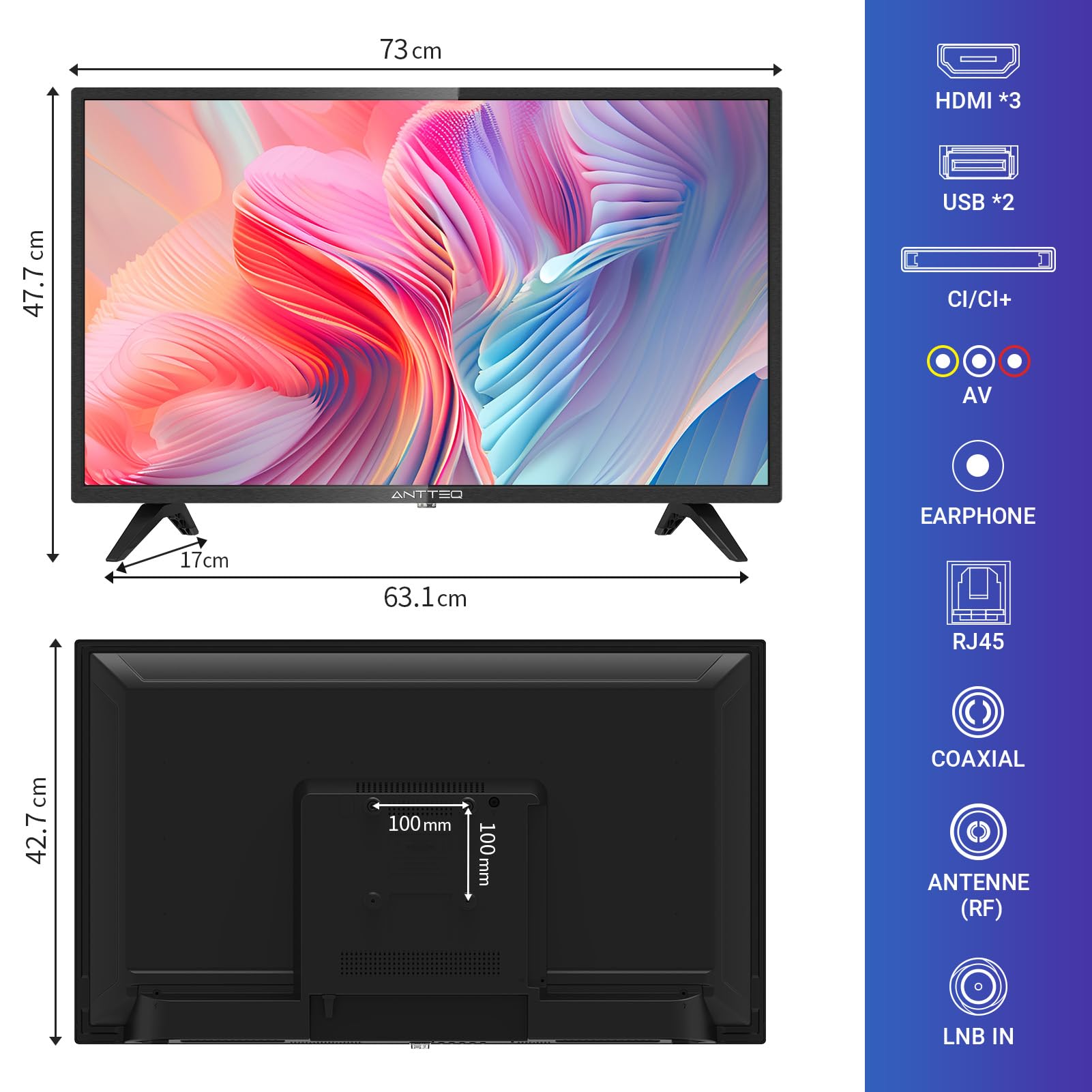 32 Inch Smart LED TV with Android OS - Full HD 1080p, Bluetooth Voice Control, Triple Tuner (DVB-C/S2/T2), Built-in WiFi, Pre-installed Apps (Netflix/Prime Video/YouTube/DAZN) - Perfect for Living Room, Bedroom or Small Spaces Entertainment