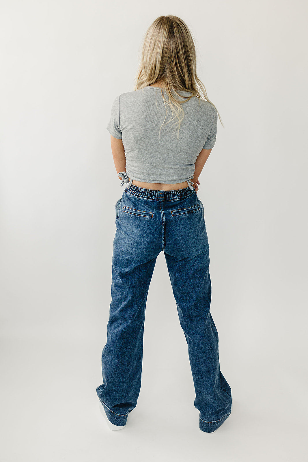 High Rise Wide Leg Denim Joggers for Women - Comfortable Stretchy Casual Pants for Lounge, Travel & Everyday Wear