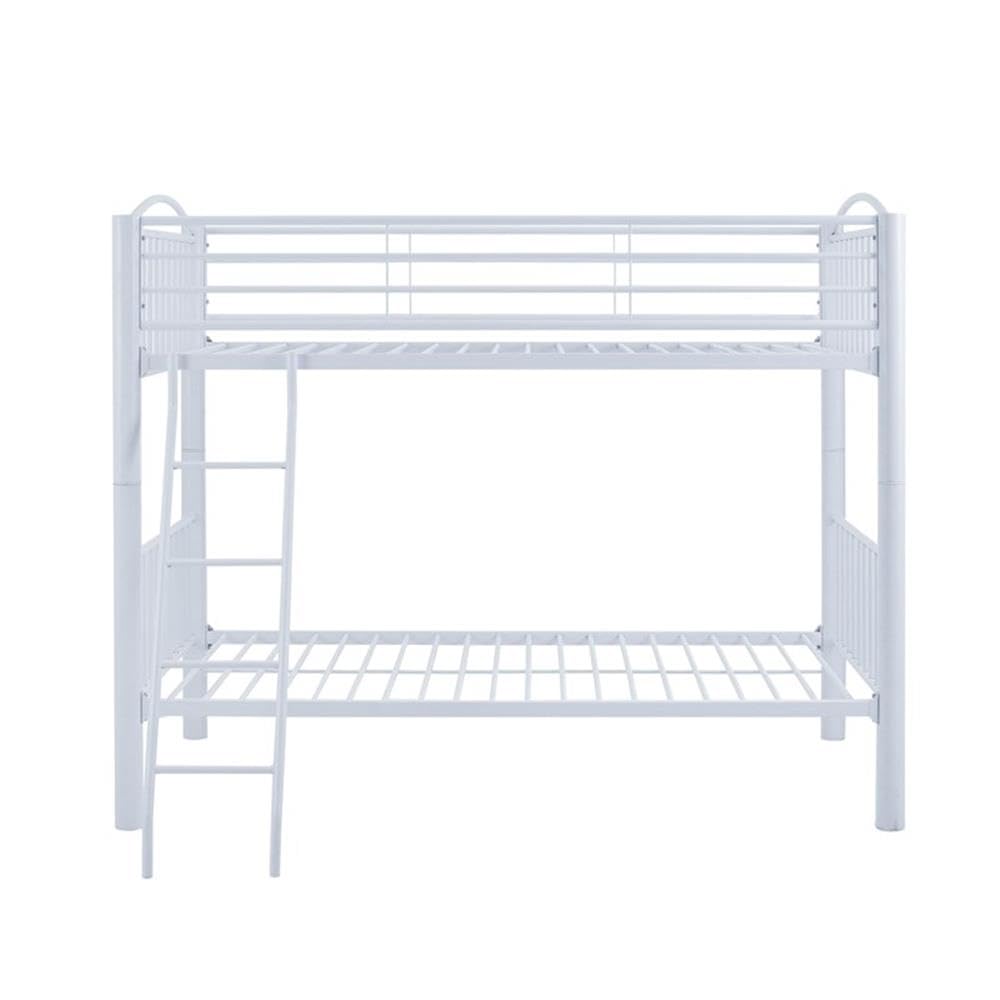 Powell Furniture Linon Heavy Duty Metal Twin Bunk Bed in White - Space-Saving Kids Bedroom Furniture for Siblings or Sleepovers