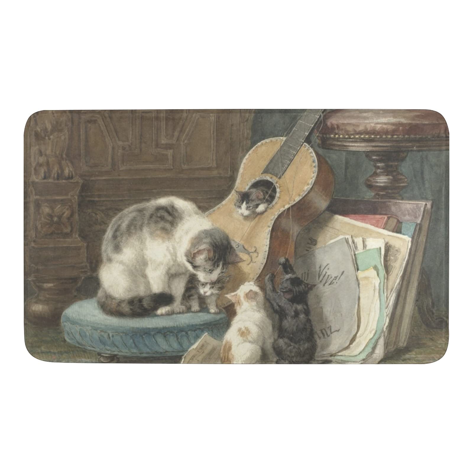 Vintage Cat Music Guitar Doormat - Non-Slip Indoor Outdoor Entrance Rug 18