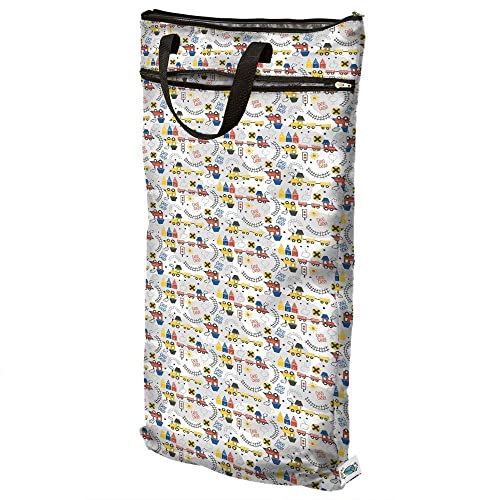 Planet Wise Hanging Wet Dry Bag - Waterproof Leakproof Storage for Swimsuits, Diapers & Breast Pump Parts | Zippered Compartment for Dry Items | Odor-Resistant Baby Essentials Organizer | Perfect for Pool, Beach, Travel & Daycare Use (All Aboard Design)