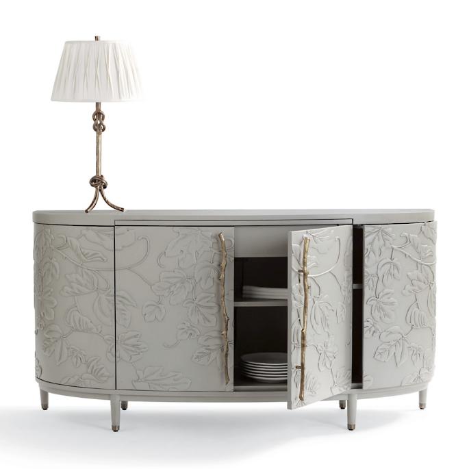 Hand Carved Wooden Buffet with Imagined World Design - Unique Credenza for Dining Room & Living Room Decor