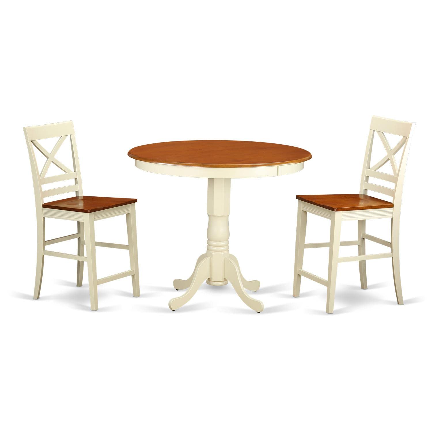 East West Furniture JAQU3-WHI-W 3-Piece Counter Height Dining Set - 36