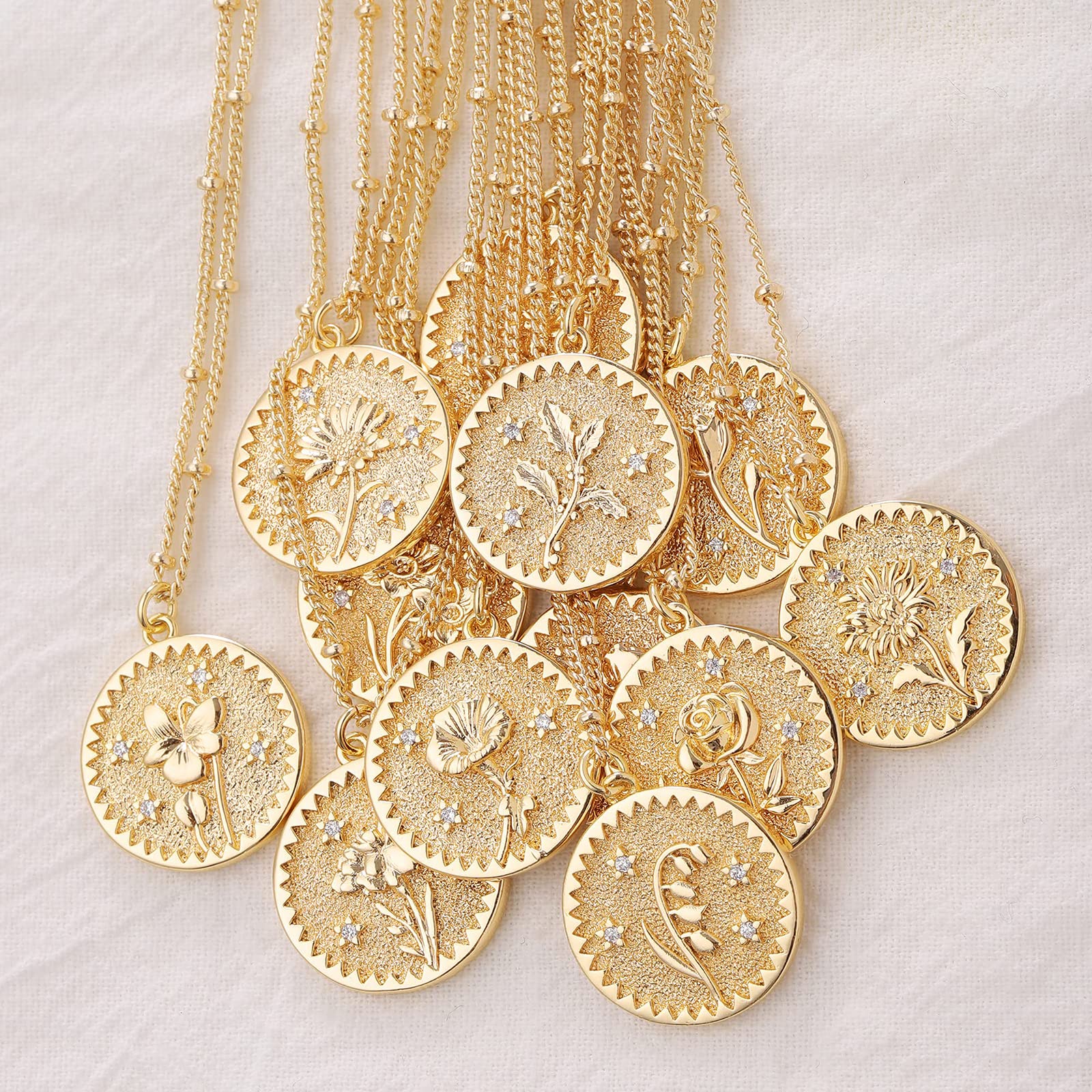 18K Gold Plated Custom Birth Flower Necklace for Women - Personalized Double Layered Engraved Floral Pendant Dainty Jewelry - Perfect Gift for Birthday, Anniversary & Mother's Day